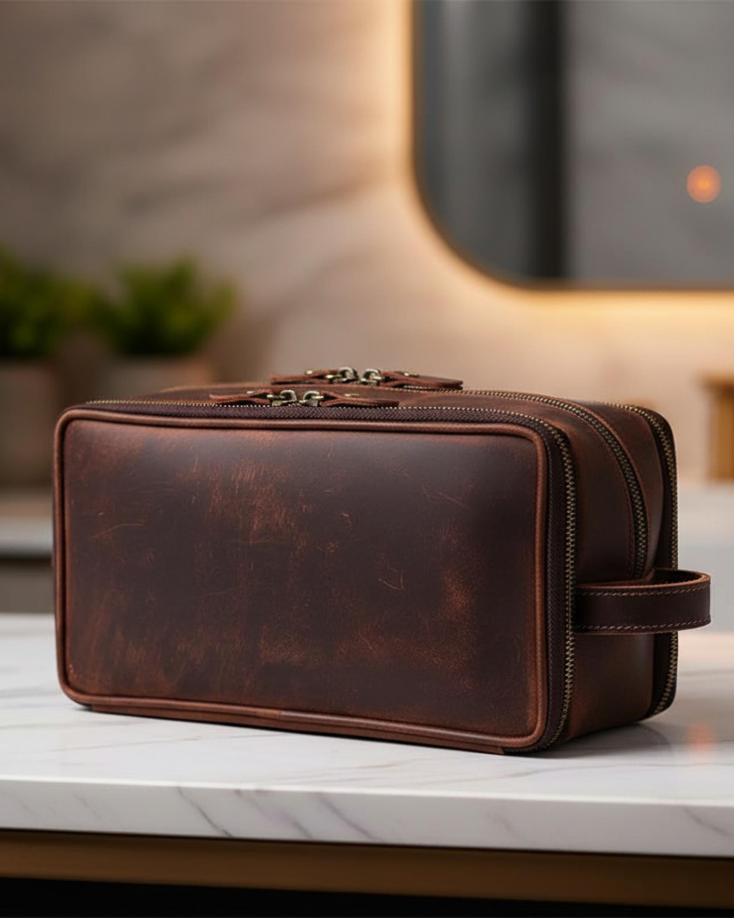 Groomsmen Gift | Leather Toiletry Bag | Crazy Horse Dopp Kit | Men's Shaving Kit | Travel Grooming Organizer | Gift for Him