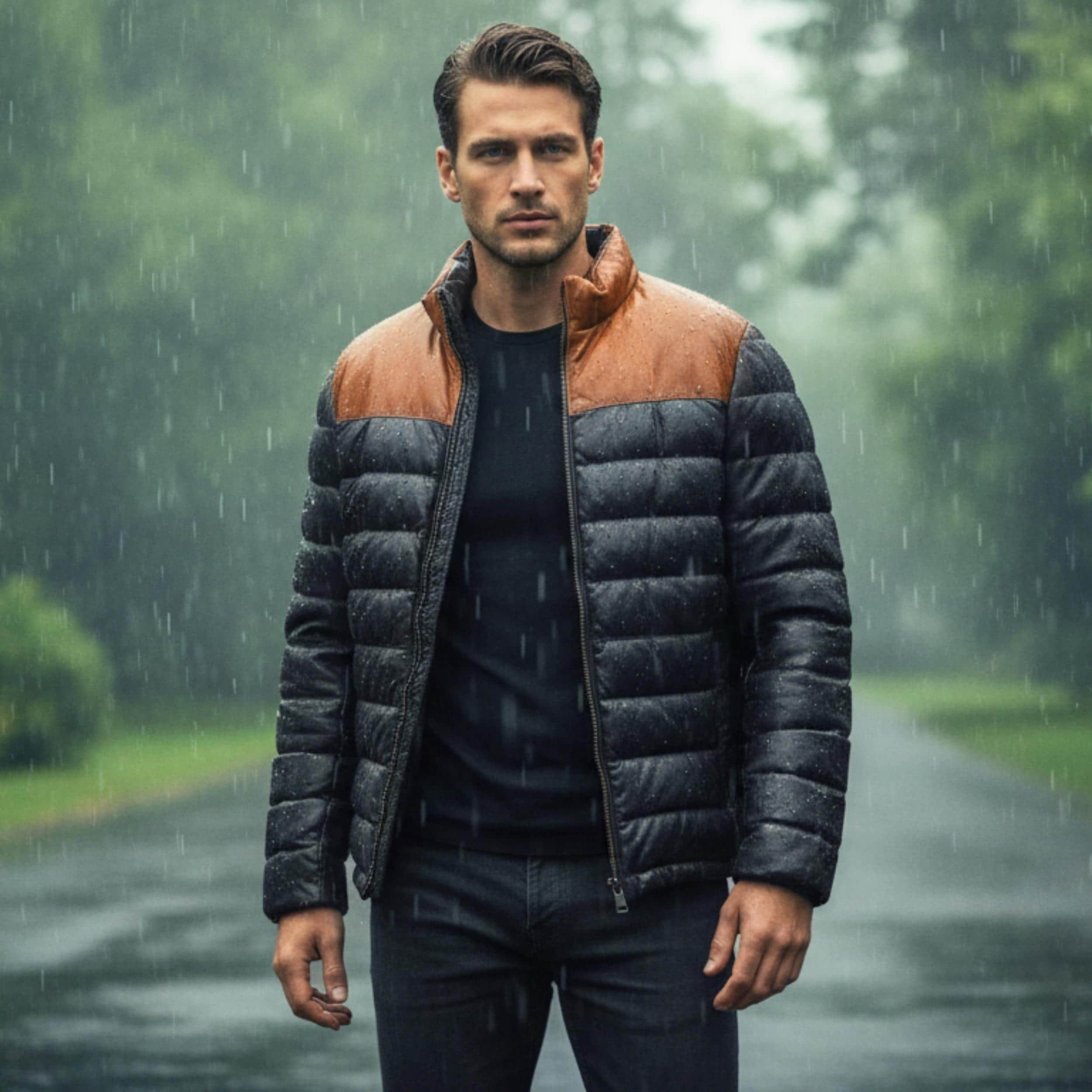Men’s Lambskin Leather Puffer Jacket Quilted Down Winter Coat | Lightweight Insulated Outdoor Jacket for Cold Weather Australia New Zealand