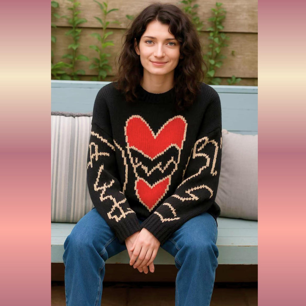 Eve Hewson Bad Sister Sweater | Oversized Heart Knit Jumper | Valentine’s Love Y2K Pullover