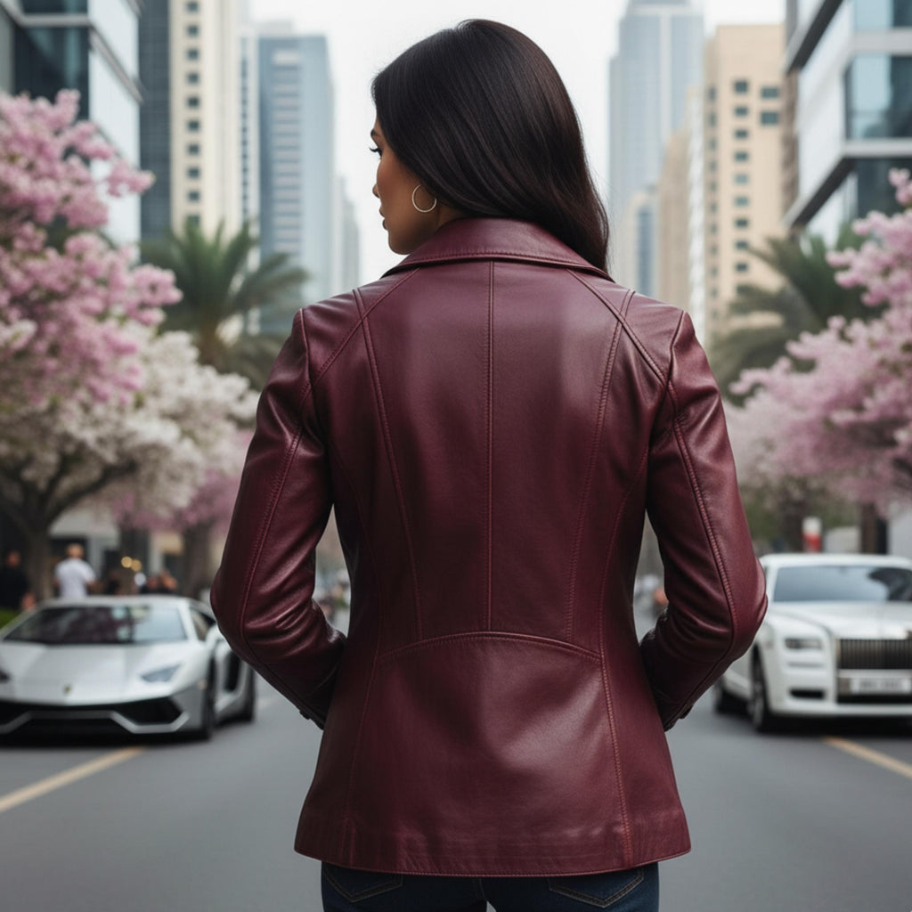 Women’s Vintage Burgundy Lambskin Leather Jacket | Handmade Distressed Winter Outfit