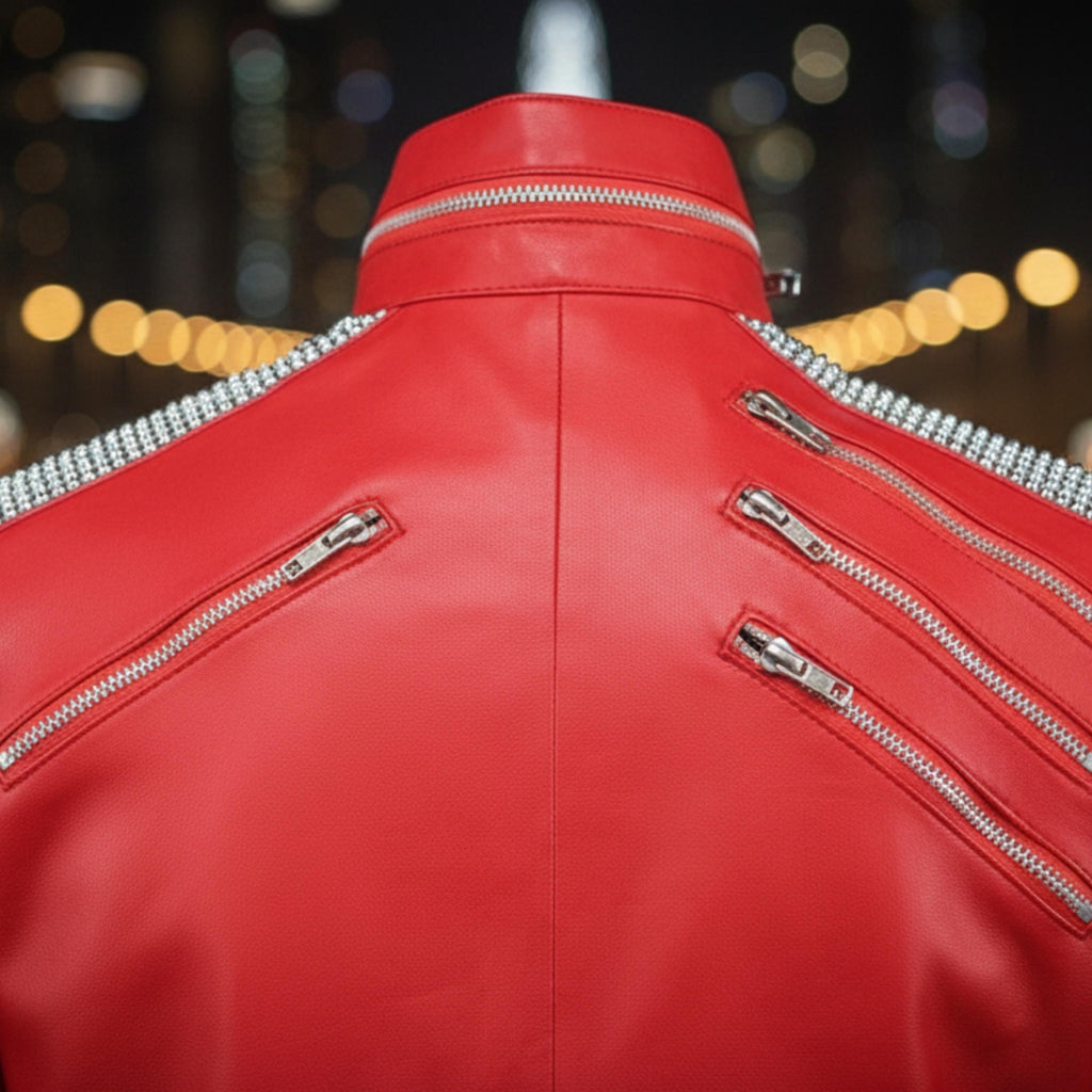 Michael Jackson Beat It Inspired Red Leather Jacket | 80s Biker MJ Tribute Costume | Special Edition | Gift for Boyfriend