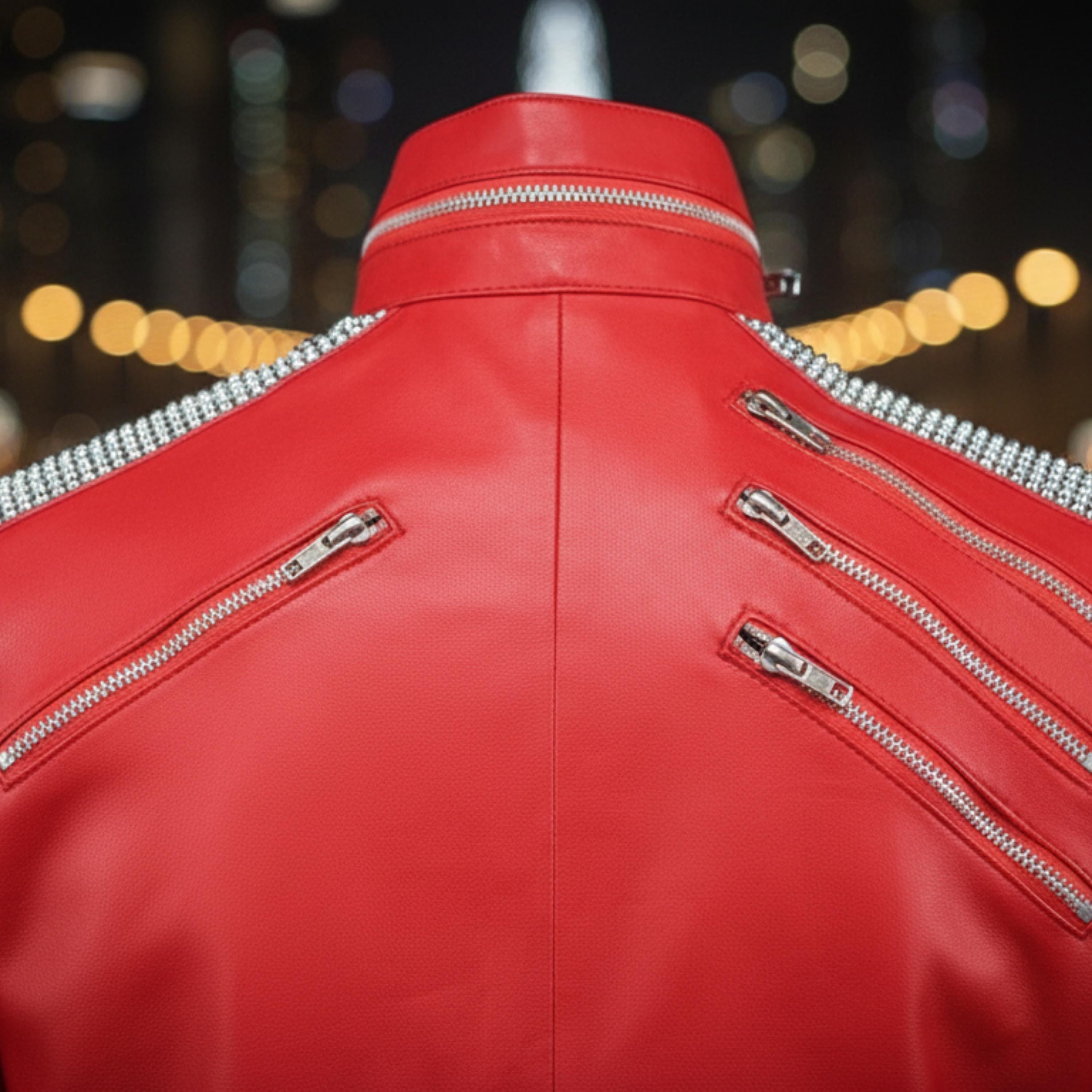 Michael Jackson Beat It Inspired Red Leather Jacket | 80s Biker MJ Tribute Costume | Special Edition | Gift for Boyfriend