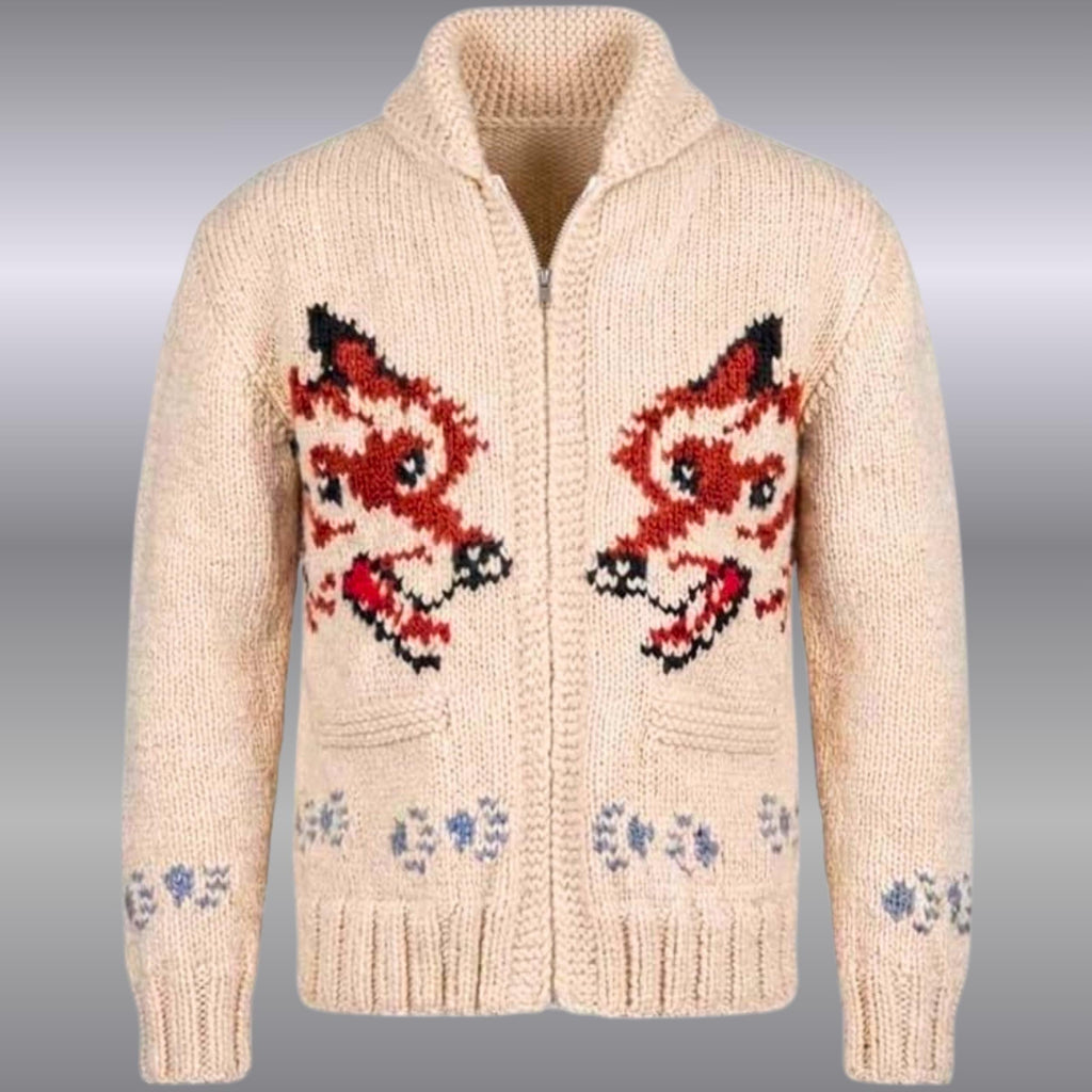 Handmade Wool Wolf Cardigan Sweater | Mary Maxim Inspired Nordic Knit Jacket
