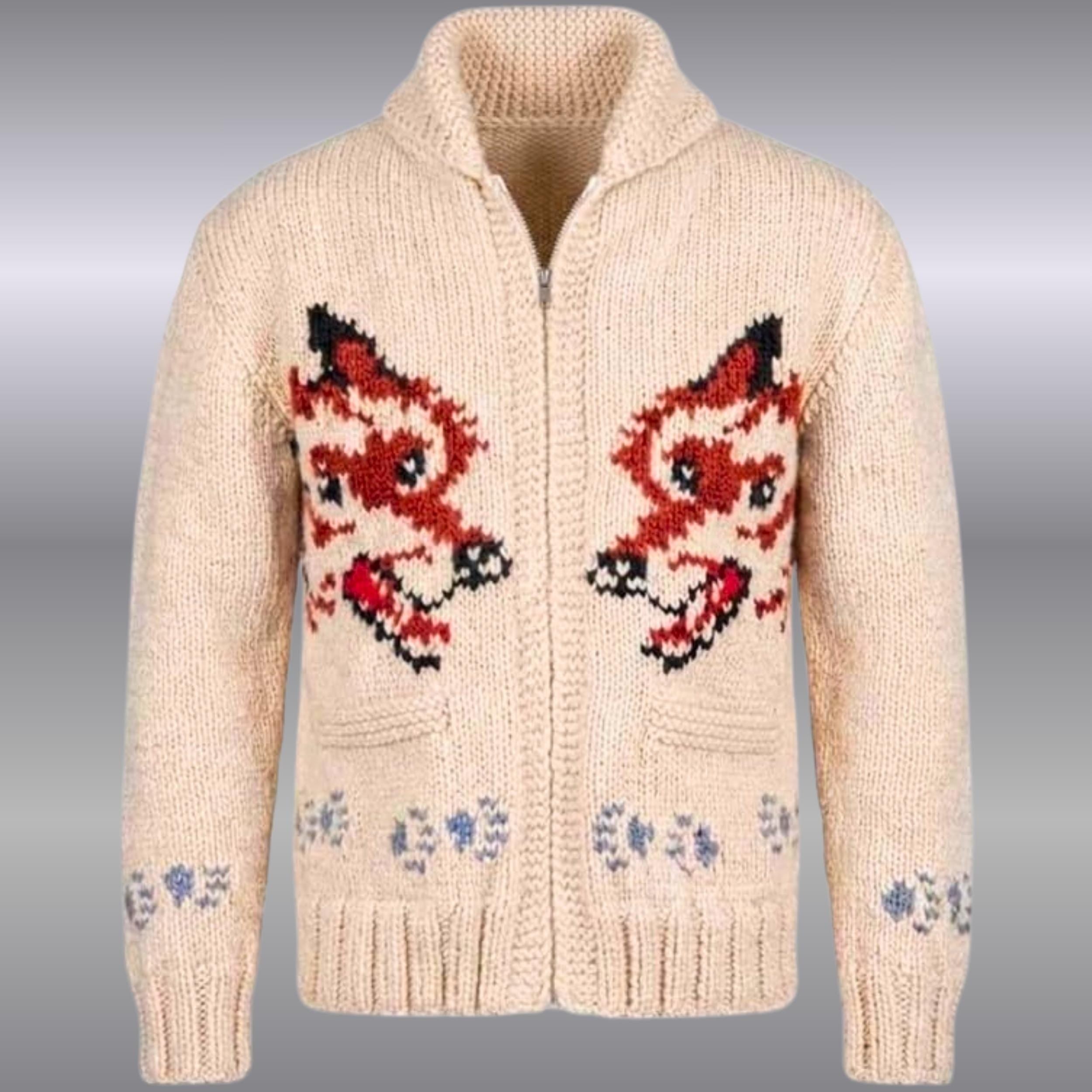 Handmade Wool Wolf Cardigan Sweater | Mary Maxim Inspired Nordic Knit Jacket