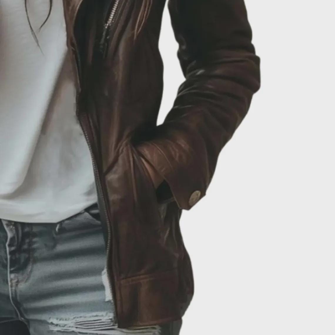Women's Handmade Vintage Brown Leather Jacket | Lapel Collar Biker Coat