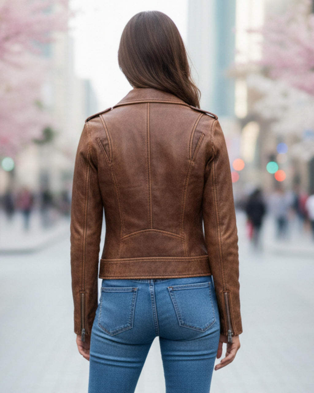 Women’s Brown Lambskin Leather Jacket | Vintage Distressed Biker Style | Handmade Real Leather Outerwear | Gift for her