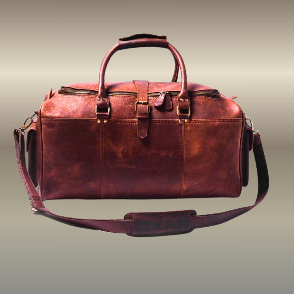Personalized Full Grain Leather Duffel Bag Handmade Weekender Travel Bag Vintage Brown Men’s Overnight Gym Holdall Gift for Him