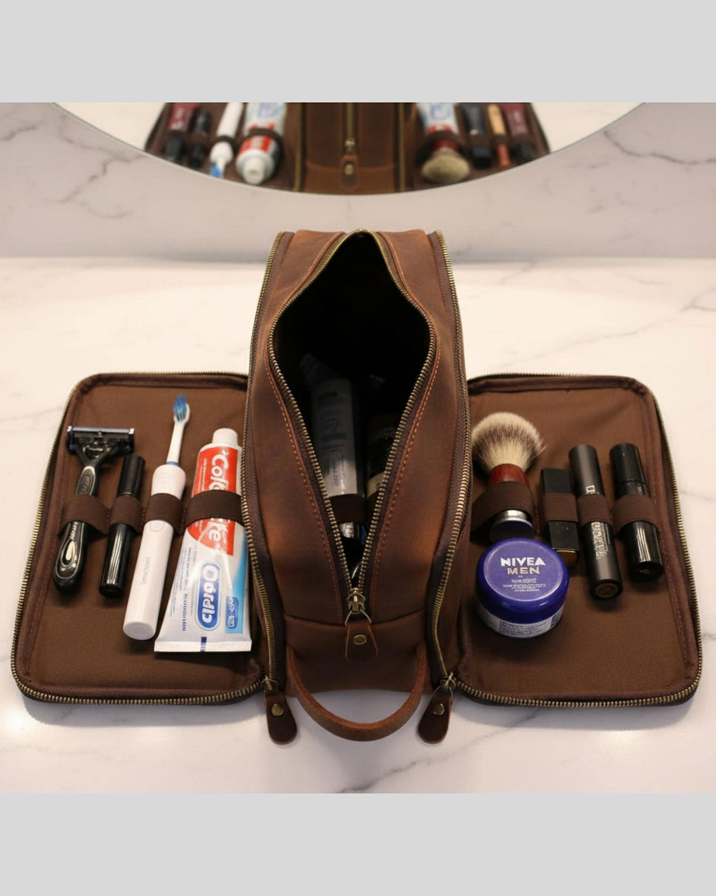 Groomsmen Gift | Leather Toiletry Bag | Crazy Horse Dopp Kit | Men's Shaving Kit | Travel Grooming Organizer | Gift for Him