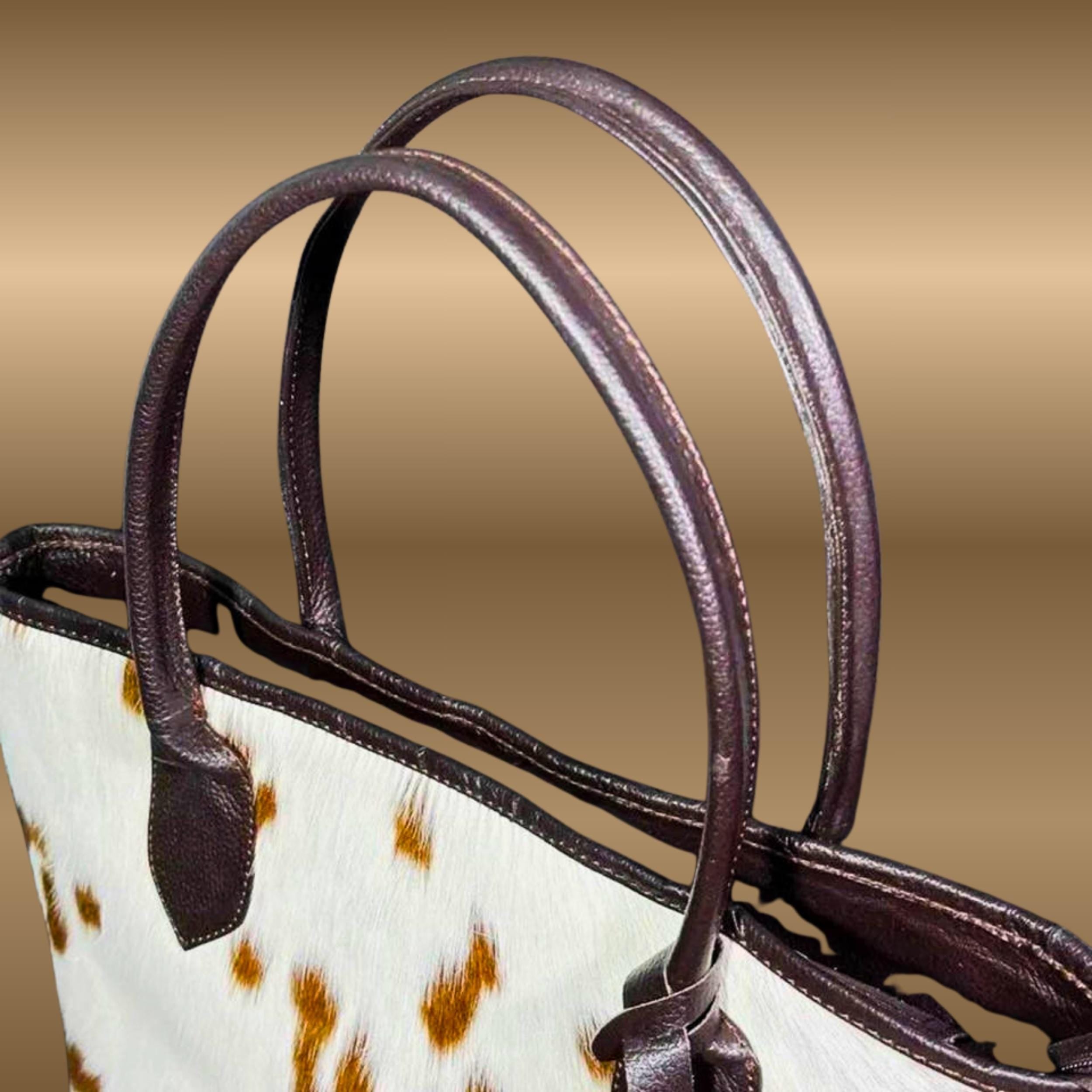 Handmade Hair-On Cowhide Leather Tote Bag | Western Boho Cowhide Shoulder Purse | Large Everyday Handbag