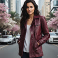 Women’s Vintage Burgundy Lambskin Leather Jacket | Handmade Distressed Winter Outfit