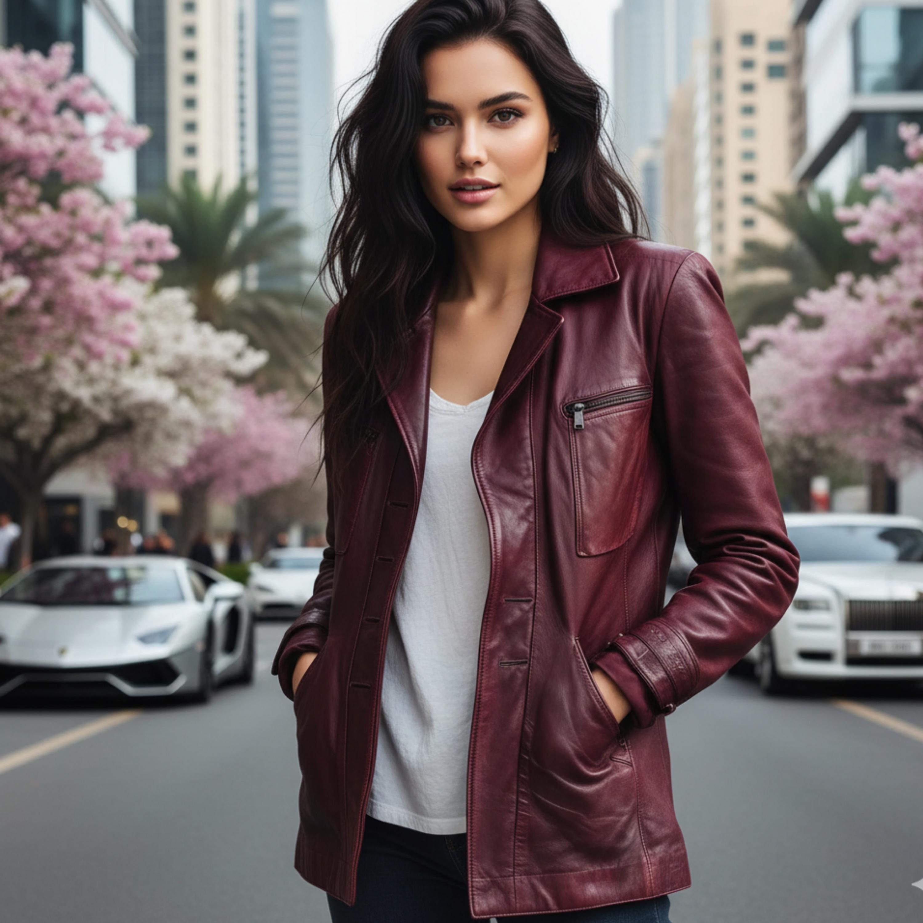 Women’s Vintage Burgundy Lambskin Leather Jacket | Handmade Distressed Winter Outfit