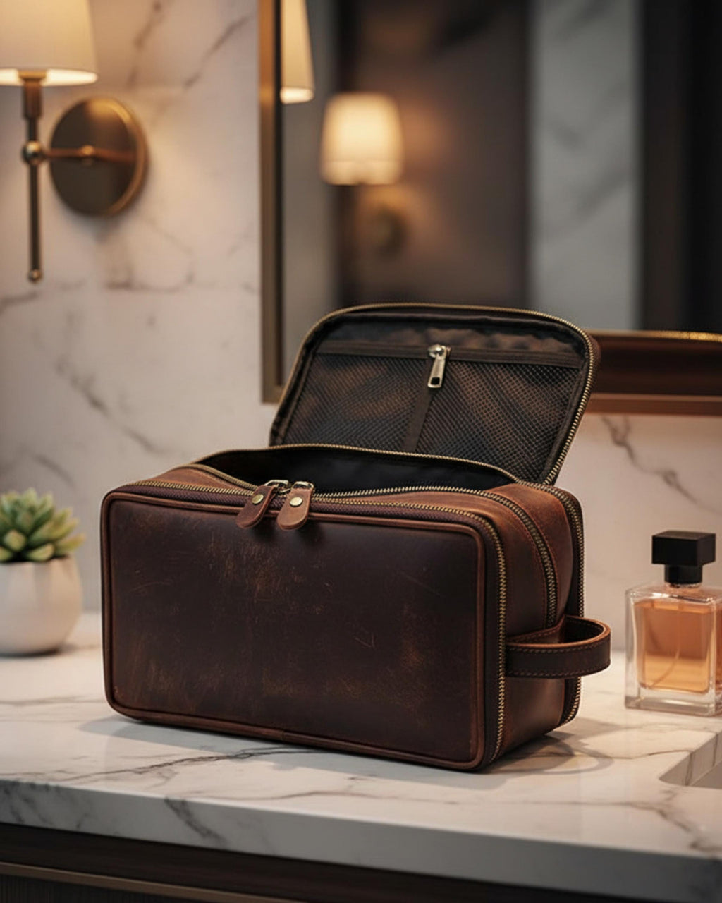 Groomsmen Gift | Leather Toiletry Bag | Crazy Horse Dopp Kit | Men's Shaving Kit | Travel Grooming Organizer | Gift for Him