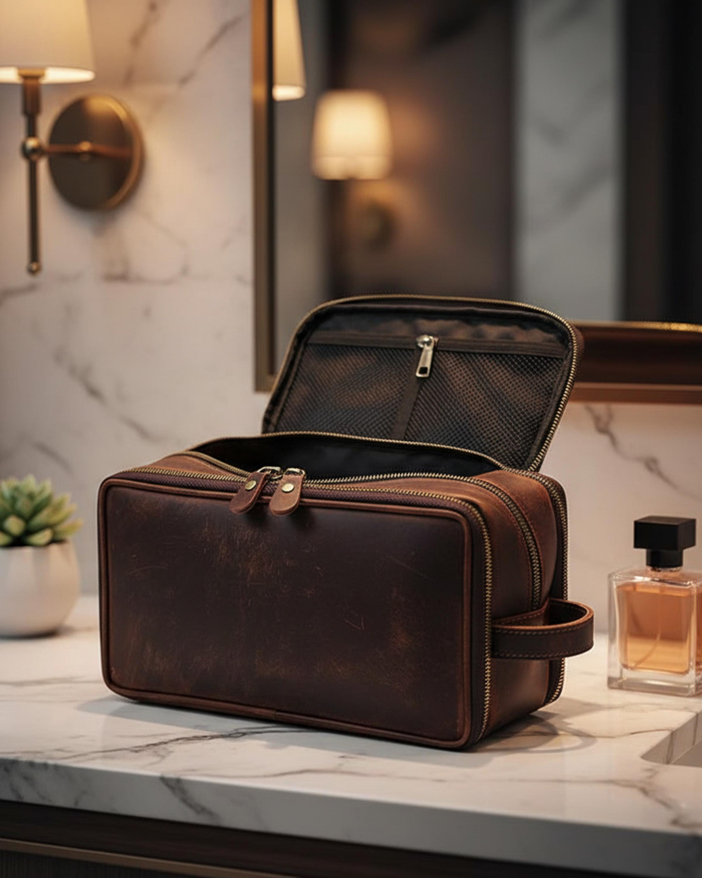Groomsmen Gift | Leather Toiletry Bag | Crazy Horse Dopp Kit | Men's Shaving Kit | Travel Grooming Organizer | Gift for Him