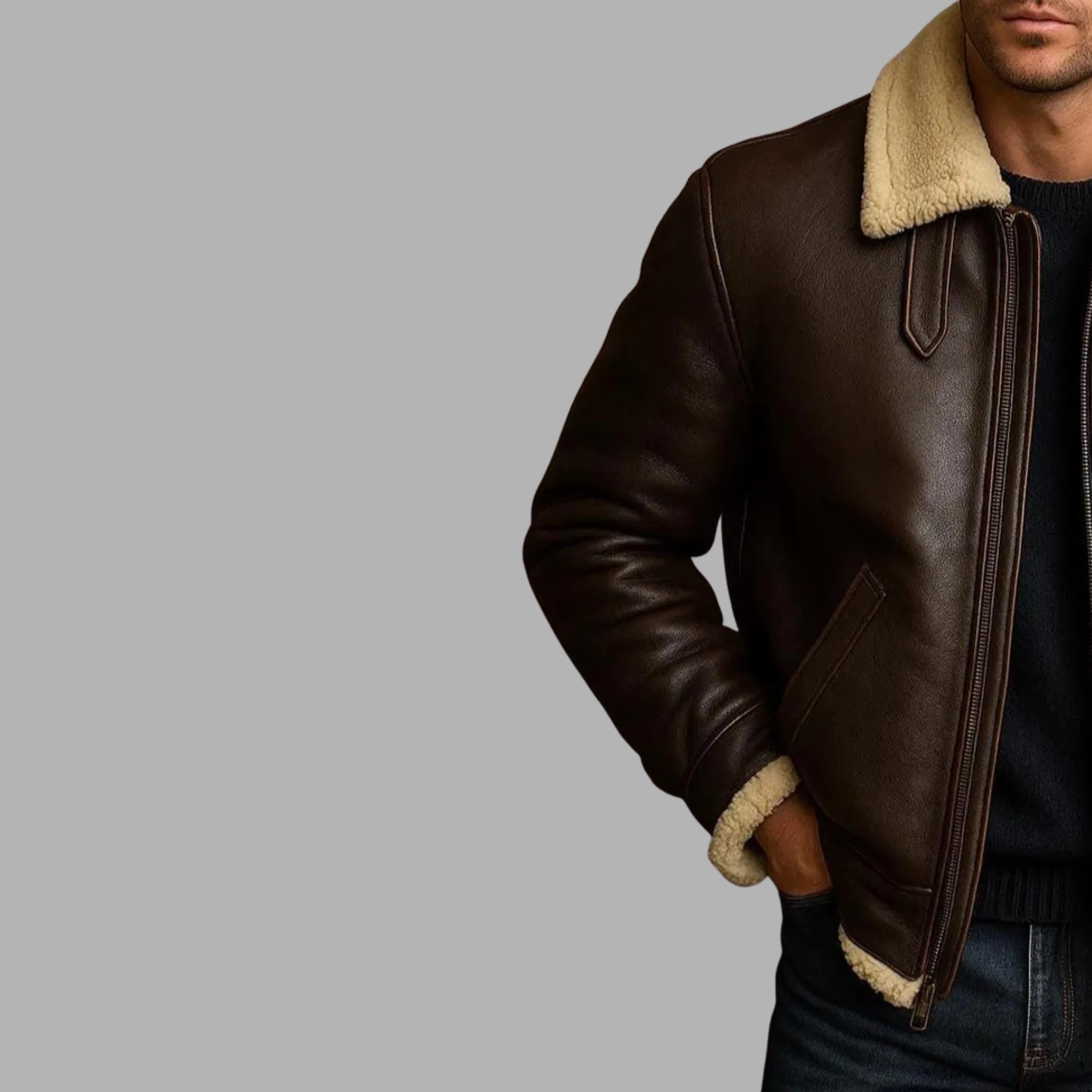 Men’s Handmade Shearling Leather Jacket | Genuine Sheepskin Aviator B3 Bomber Winter Coat
