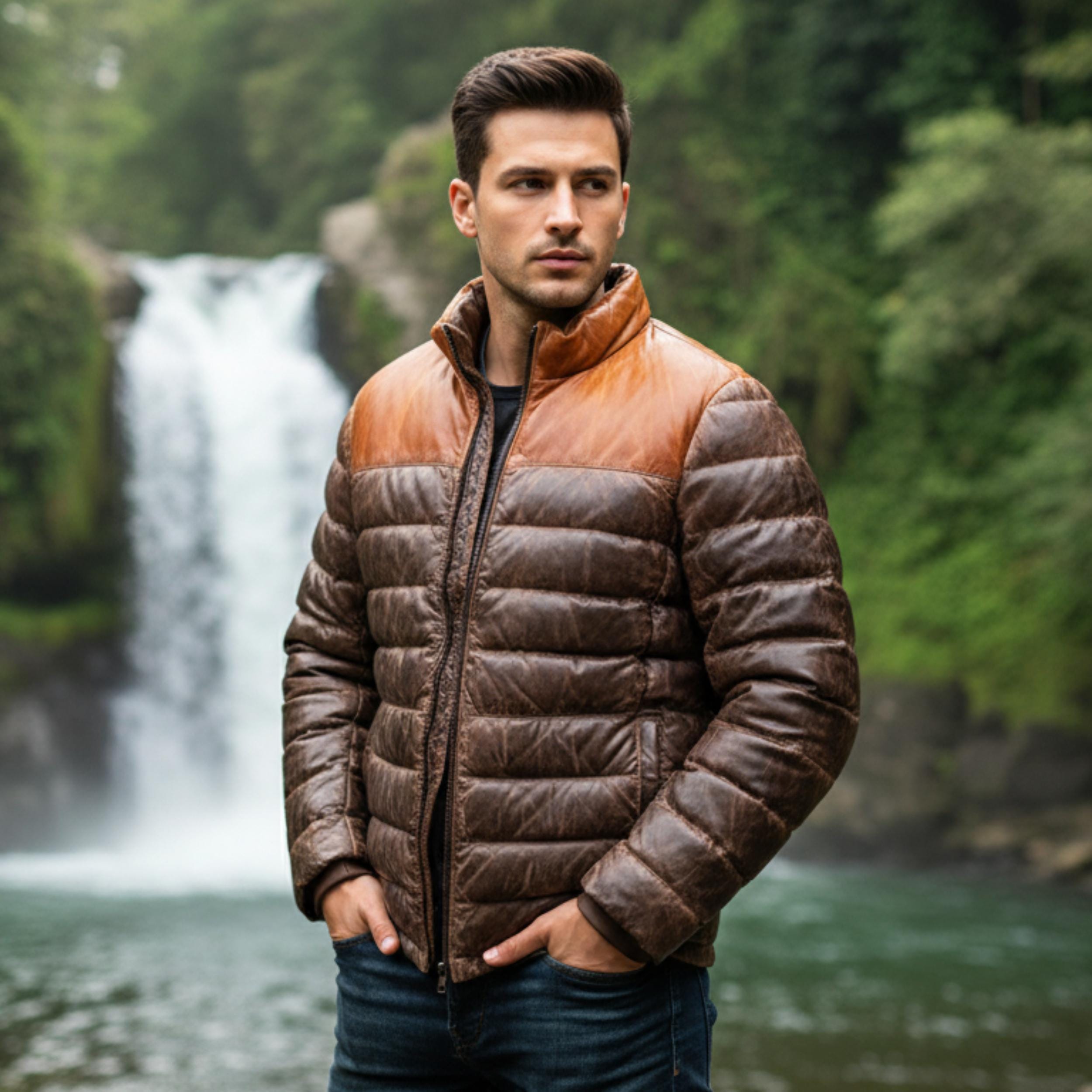 Men’s Lambskin Leather Puffer Jacket Quilted Down Winter Coat | Lightweight Insulated Outdoor Jacket for Cold Weather Australia New Zealand