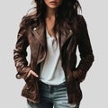 Women's Handmade Vintage Brown Leather Jacket | Lapel Collar Biker Coat