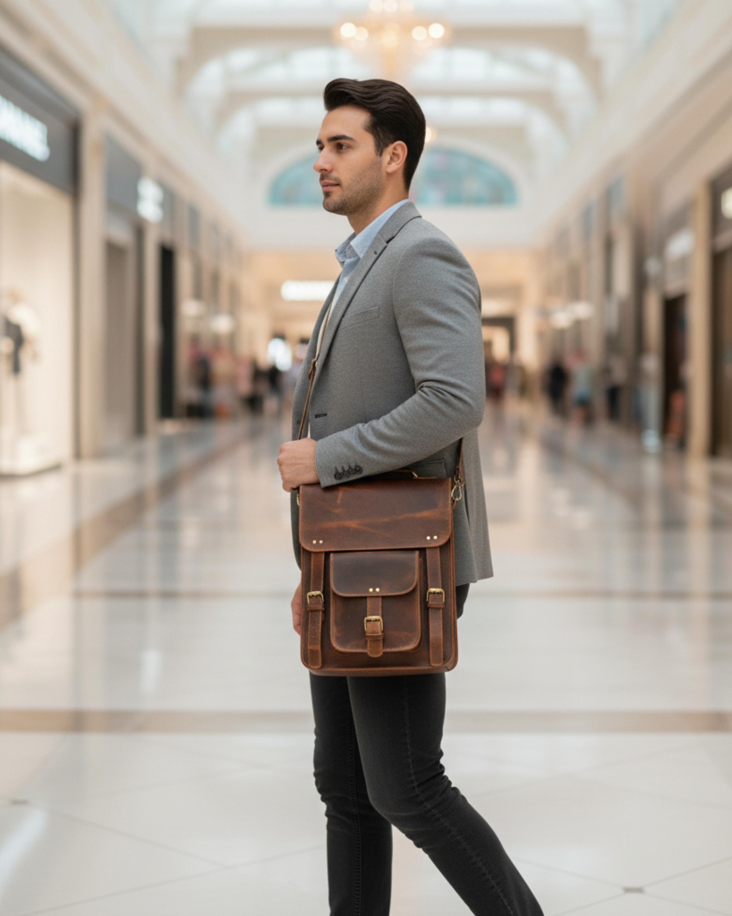 Handmade Genuine Leather Crossbody Bag for Men | Vintage Brown Messenger | Men's Satchel | Shoulder Purse | Gift for Dad