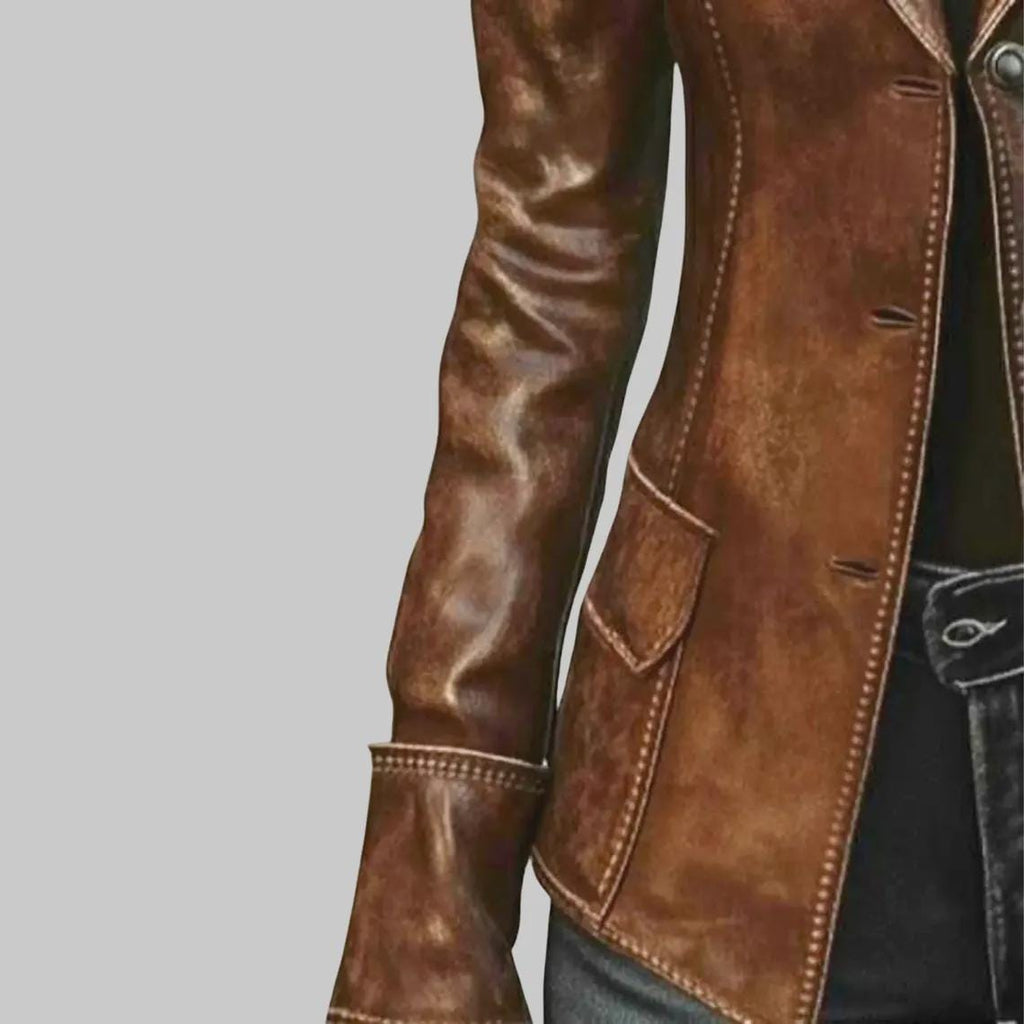 Women’s Real Leather Motorcycle Jacket | Vintage Brown Distressed Biker Jacket | Trendy Style