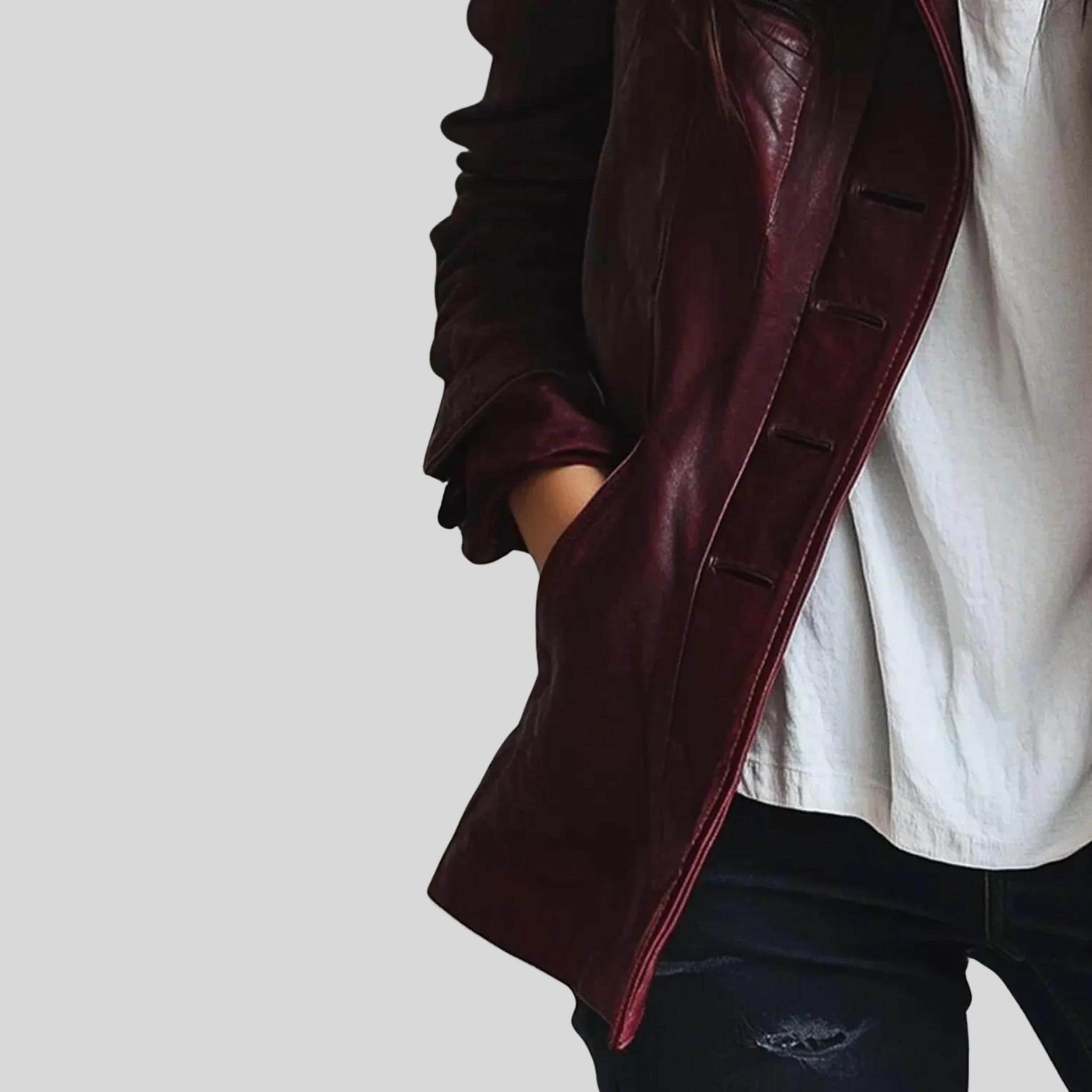 Women’s Vintage Burgundy Lambskin Leather Jacket | Handmade Distressed Winter Outfit