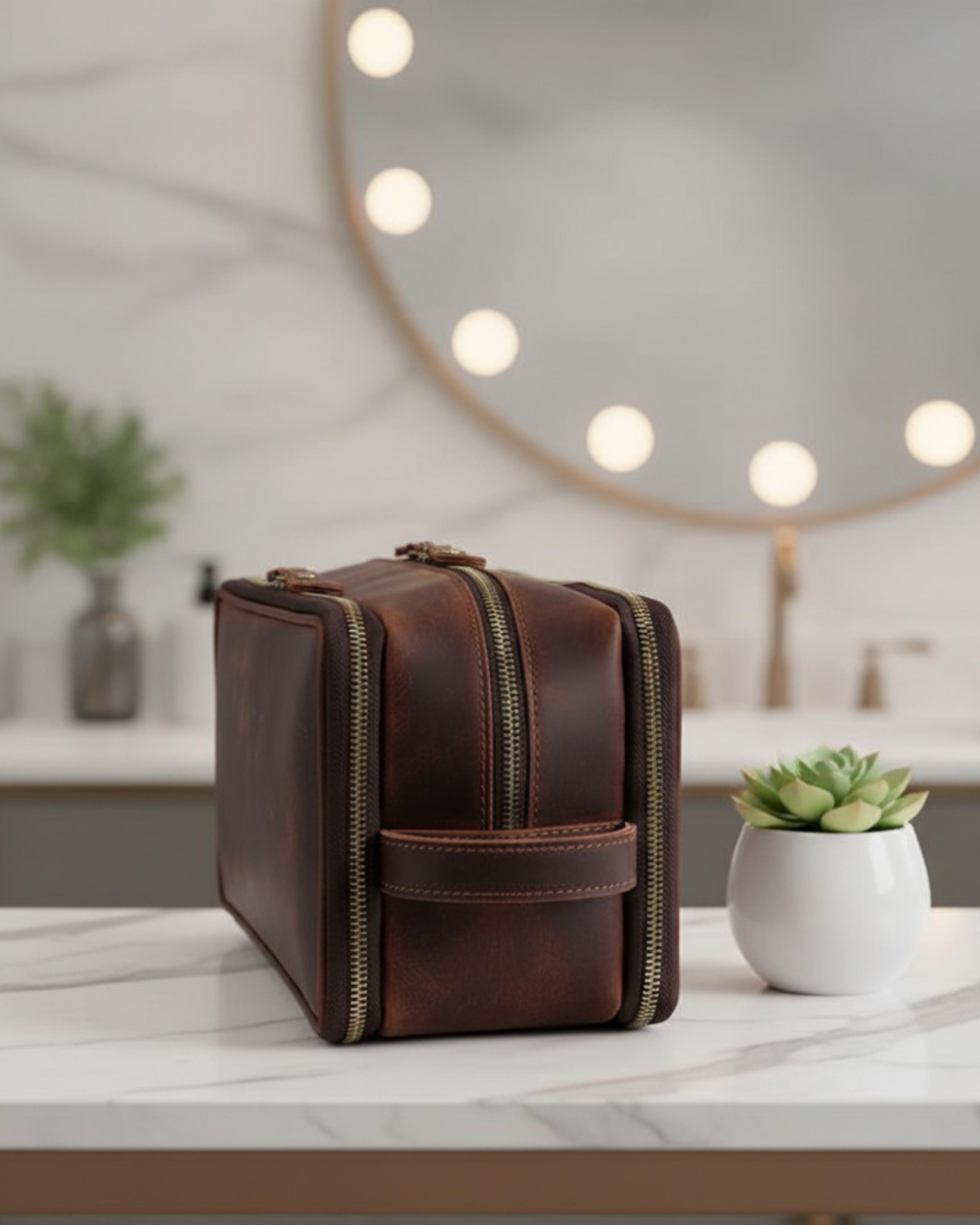 Groomsmen Gift | Leather Toiletry Bag | Crazy Horse Dopp Kit | Men's Shaving Kit | Travel Grooming Organizer | Gift for Him