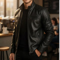 Men’s Handmade Black Lambskin Leather Moto Jacket | Slim Fit Motorcycle Biker Outerwear
