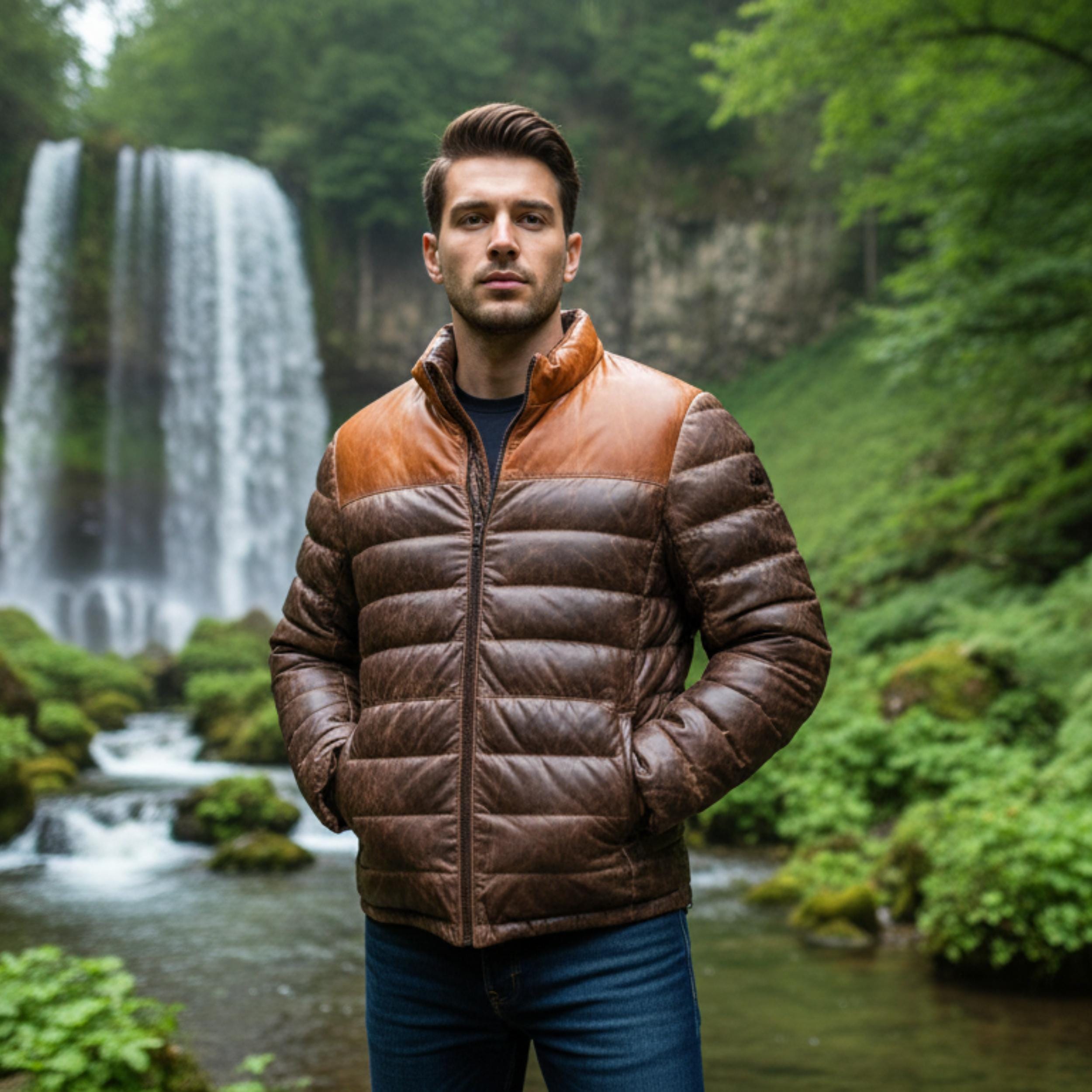 Men’s Lambskin Leather Puffer Jacket Quilted Down Winter Coat | Lightweight Insulated Outdoor Jacket for Cold Weather Australia New Zealand