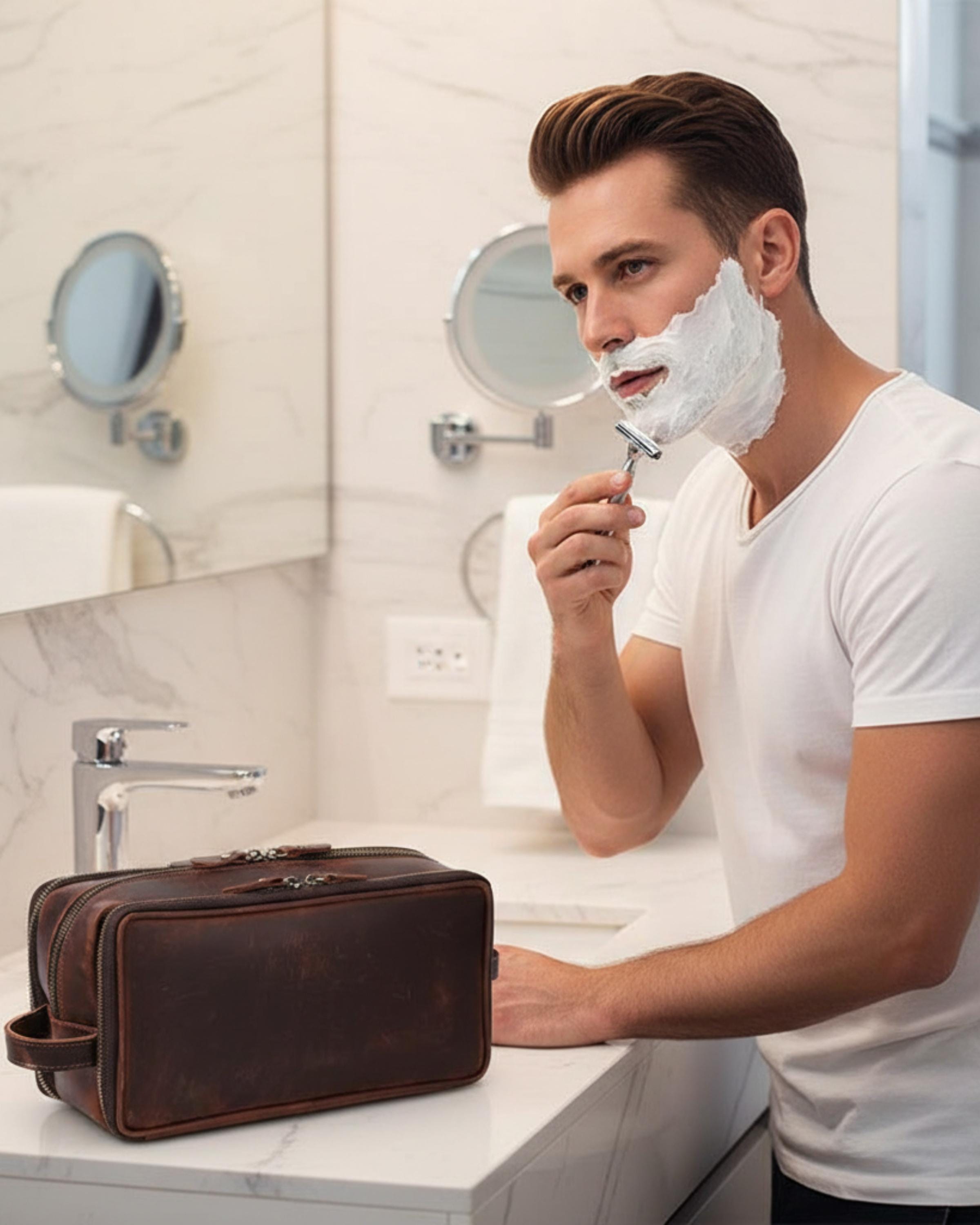 Groomsmen Gift | Leather Toiletry Bag | Crazy Horse Dopp Kit | Men's Shaving Kit | Travel Grooming Organizer | Gift for Him