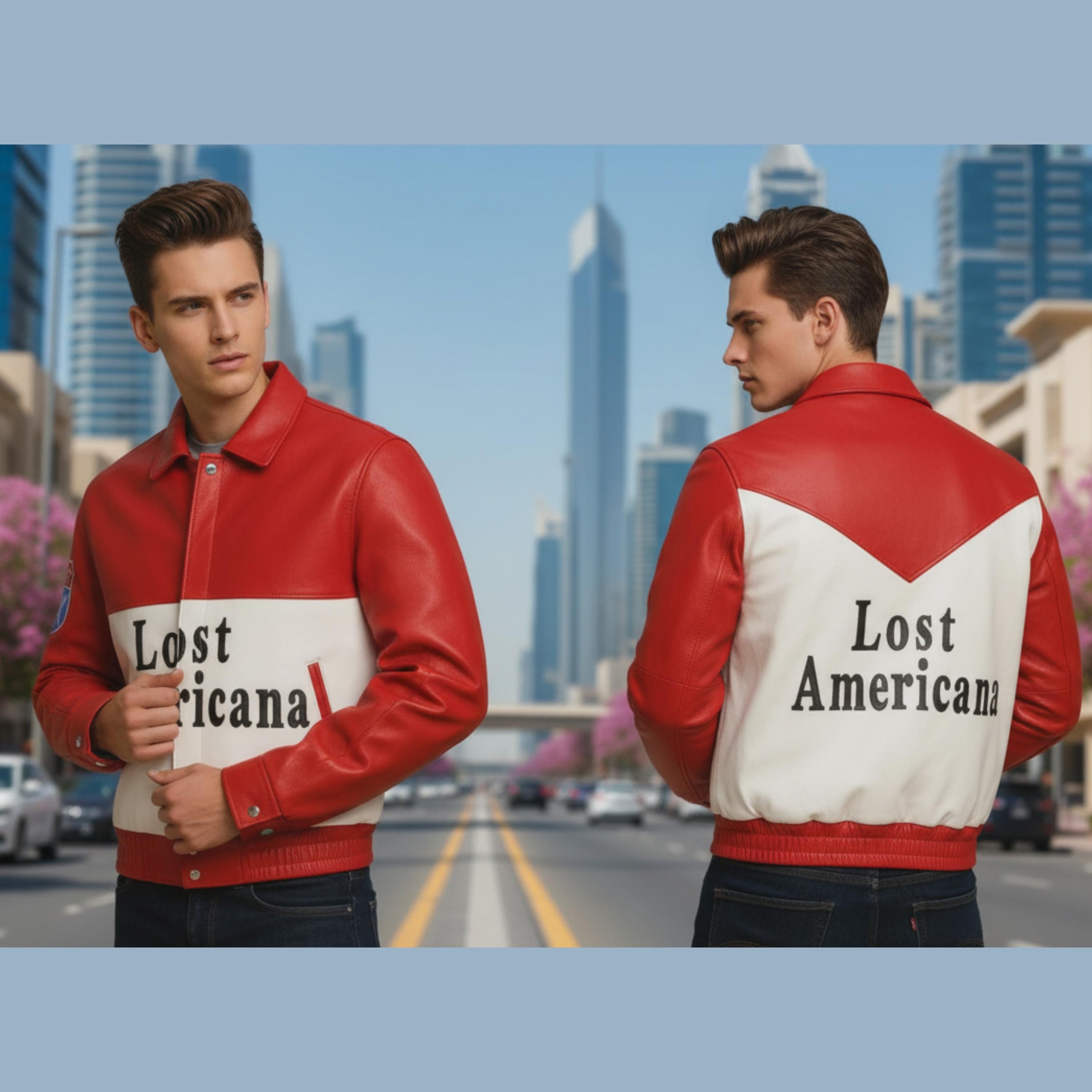 MGK Tonight Show Inspired Jacket | Lost Americana Retro Streetwear Leather Coat | Red & White Vintage Statement Jacket