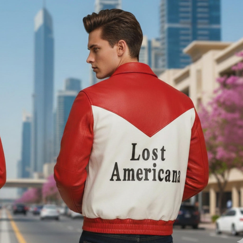 MGK Tonight Show Inspired Jacket | Lost Americana Retro Streetwear Leather Coat | Red & White Vintage Statement Jacket