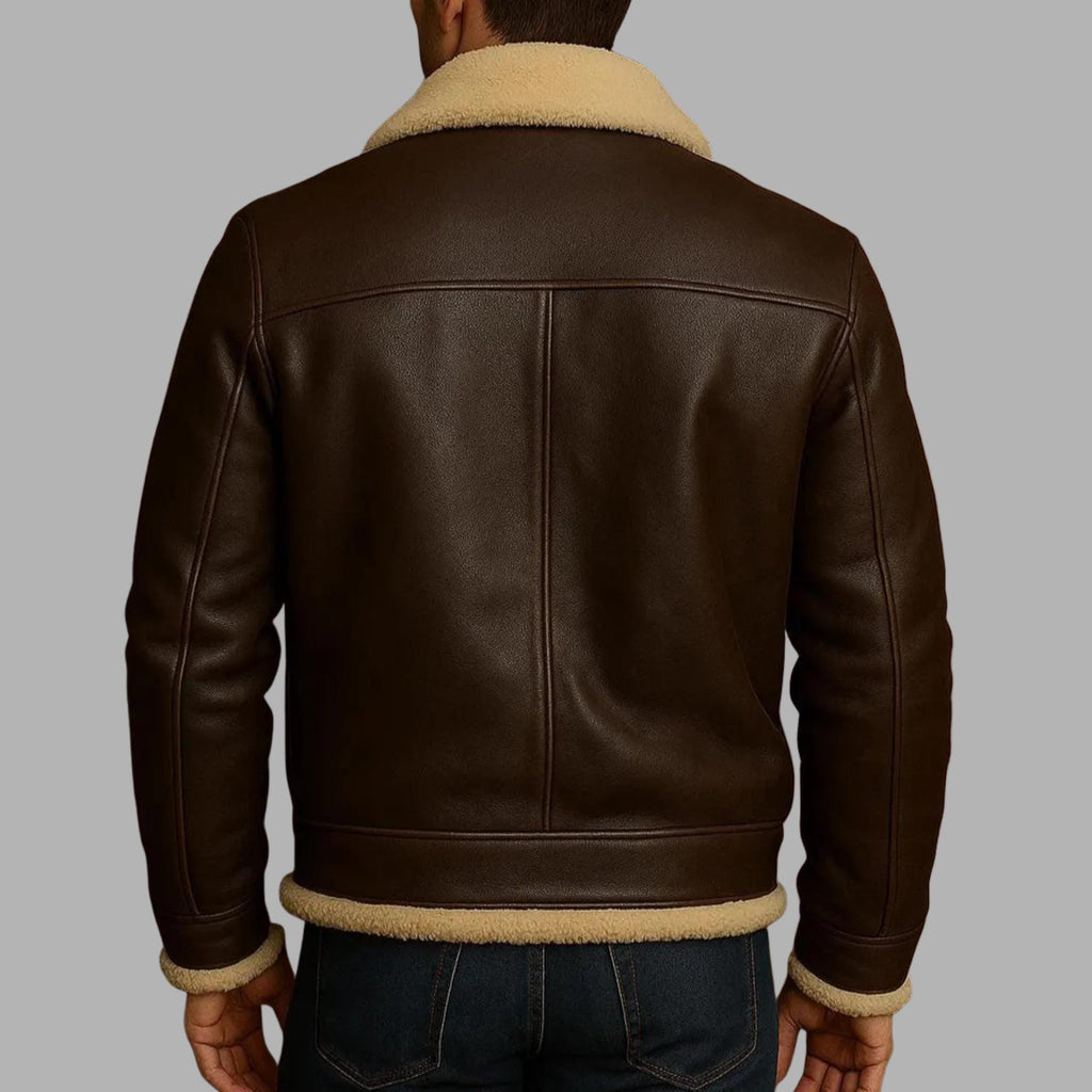 Men’s Handmade Shearling Leather Jacket | Genuine Sheepskin Aviator B3 Bomber Winter Coat