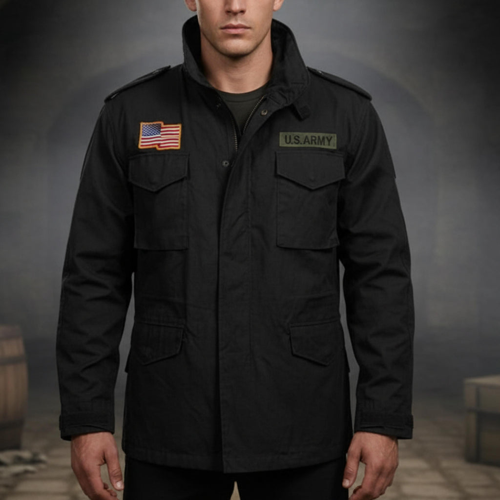 Mens John Rambo First Blood Sylvester Stallone Jacket | M65 Military US Army Olive Green Black Cotton Coat