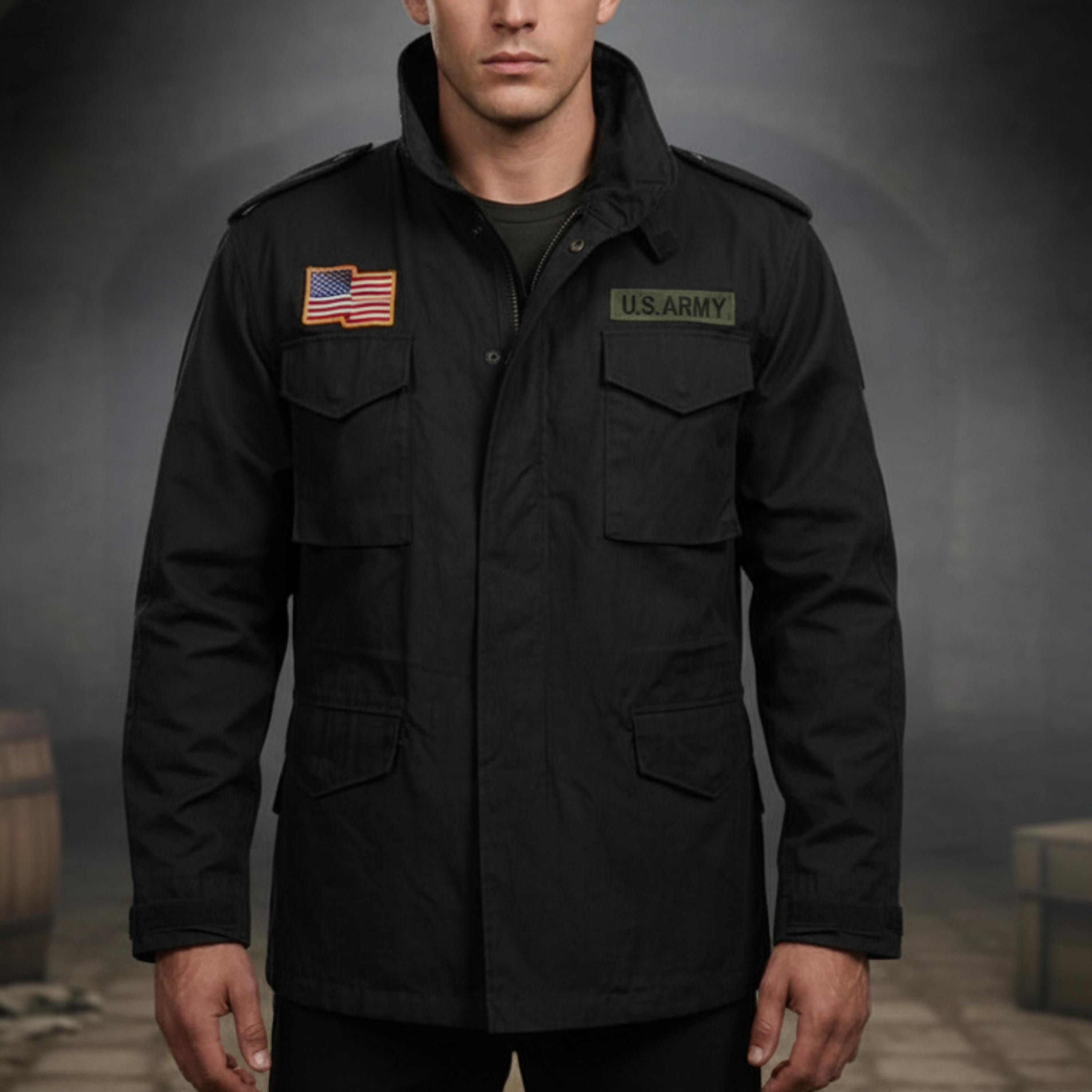 Mens John Rambo First Blood Sylvester Stallone Jacket | M65 Military US Army Olive Green Black Cotton Coat