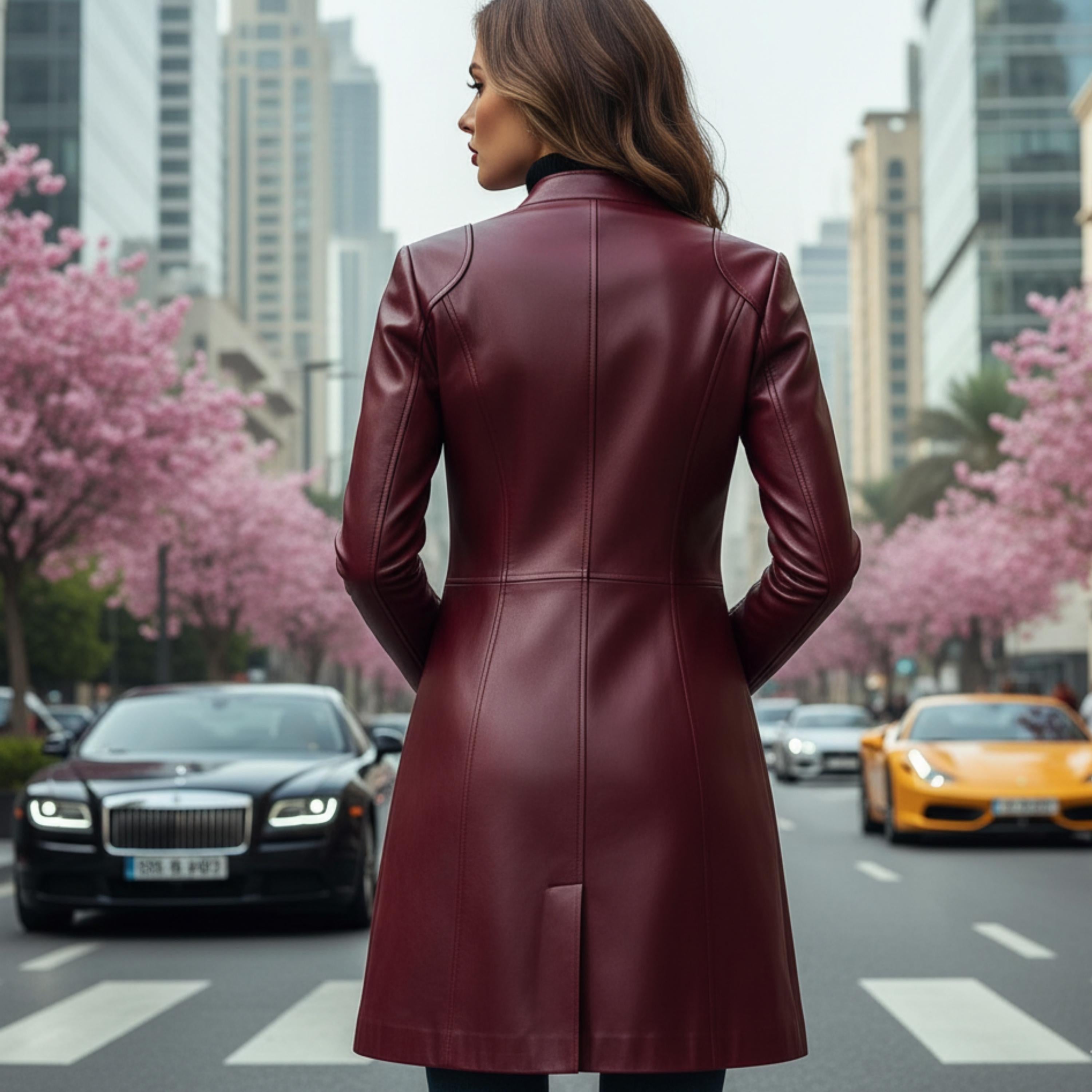 Women’s Handmade Burgundy Leather Long Coat | Vintage Distressed Lambskin Genuine Leather Jacket