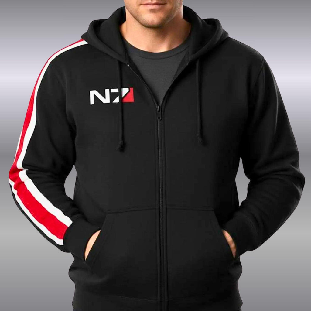 Mass Effect Inspired N7 Hoodie | Commander Shepard Style Zip-Up Cosplay Sweatshirt