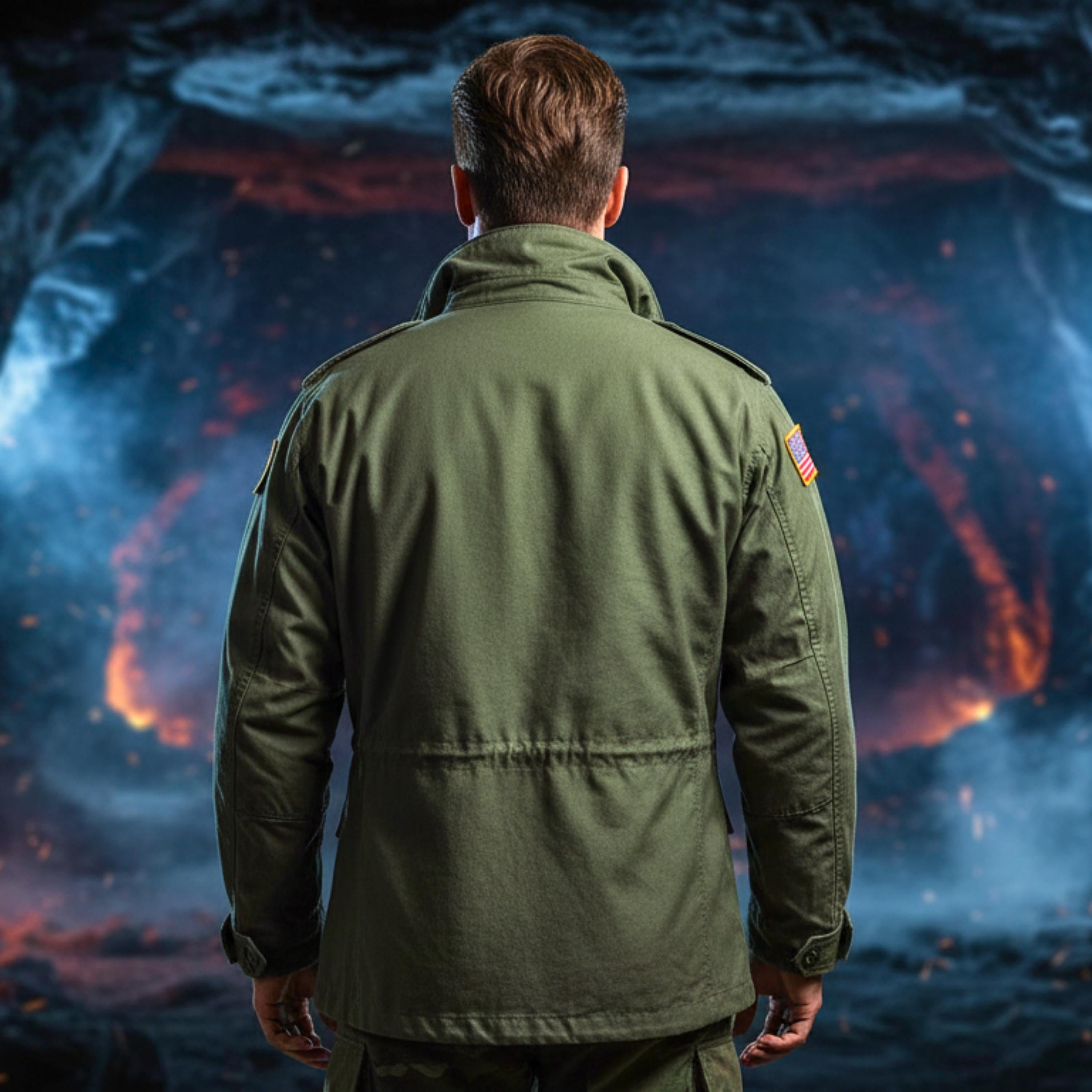 Mens John Rambo First Blood Sylvester Stallone Jacket | M65 Military US Army Olive Green Black Cotton Coat