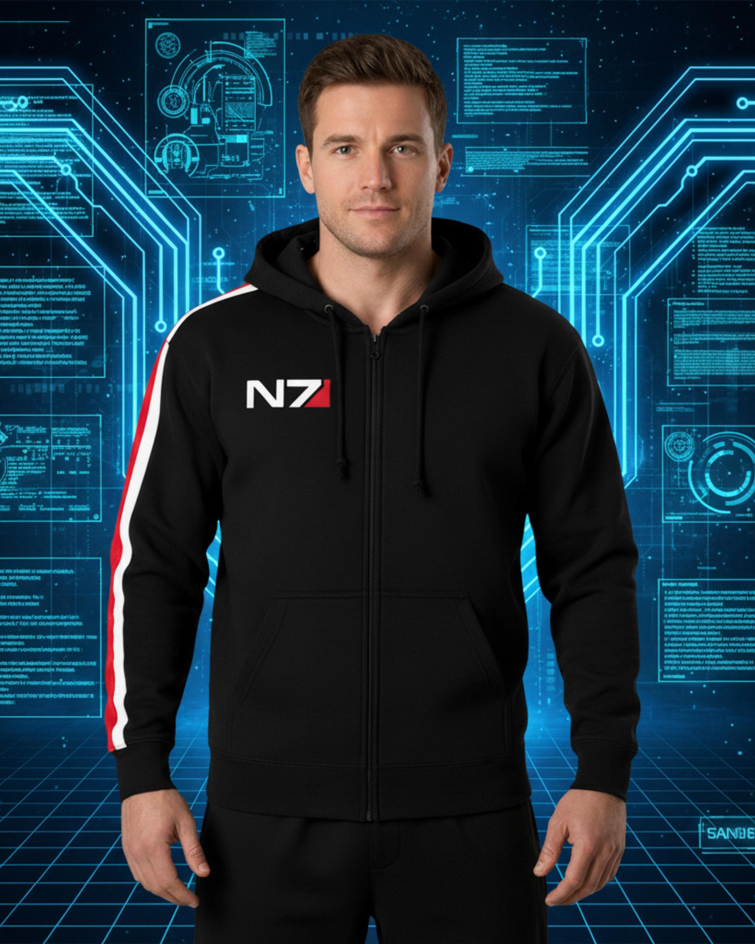 Mass Effect Inspired N7 Hoodie | Commander Shepard Style Zip-Up Cosplay Sweatshirt