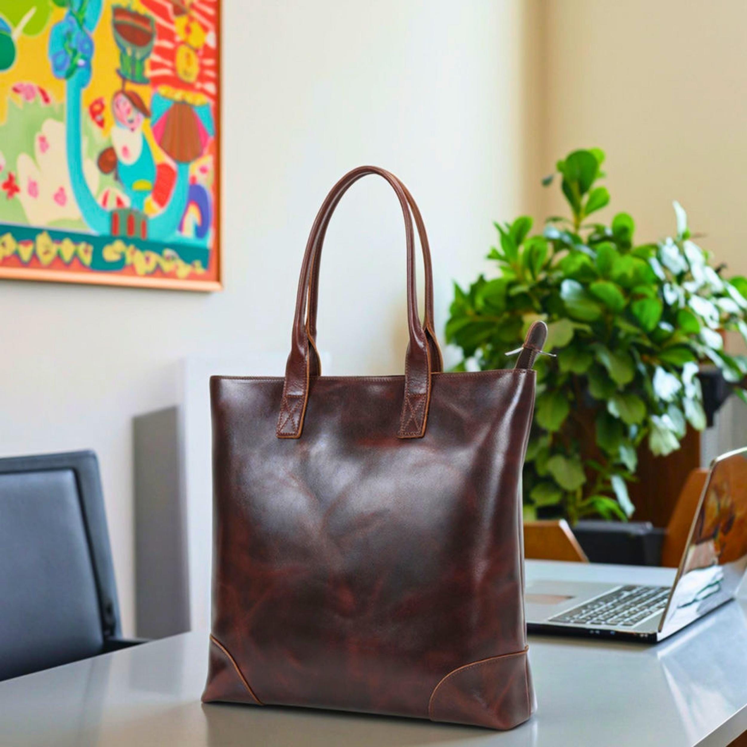 Personalized Leather Tote Bag for Women | Large Leather Work Tote | Laptop Shoulder Bag | Handmade Purse | Gift for Her | Gift for Mom