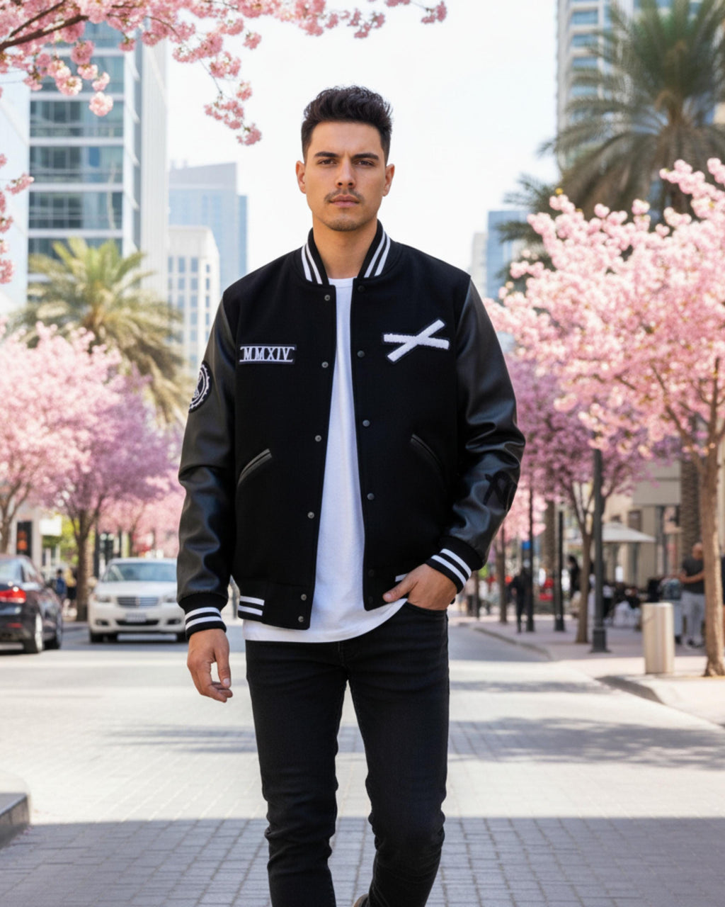 Handmade XO Varsity Jacket | Black Wool & Leather Bomber Jacket | Letterman College Baseball Outerwear | Gift For Him