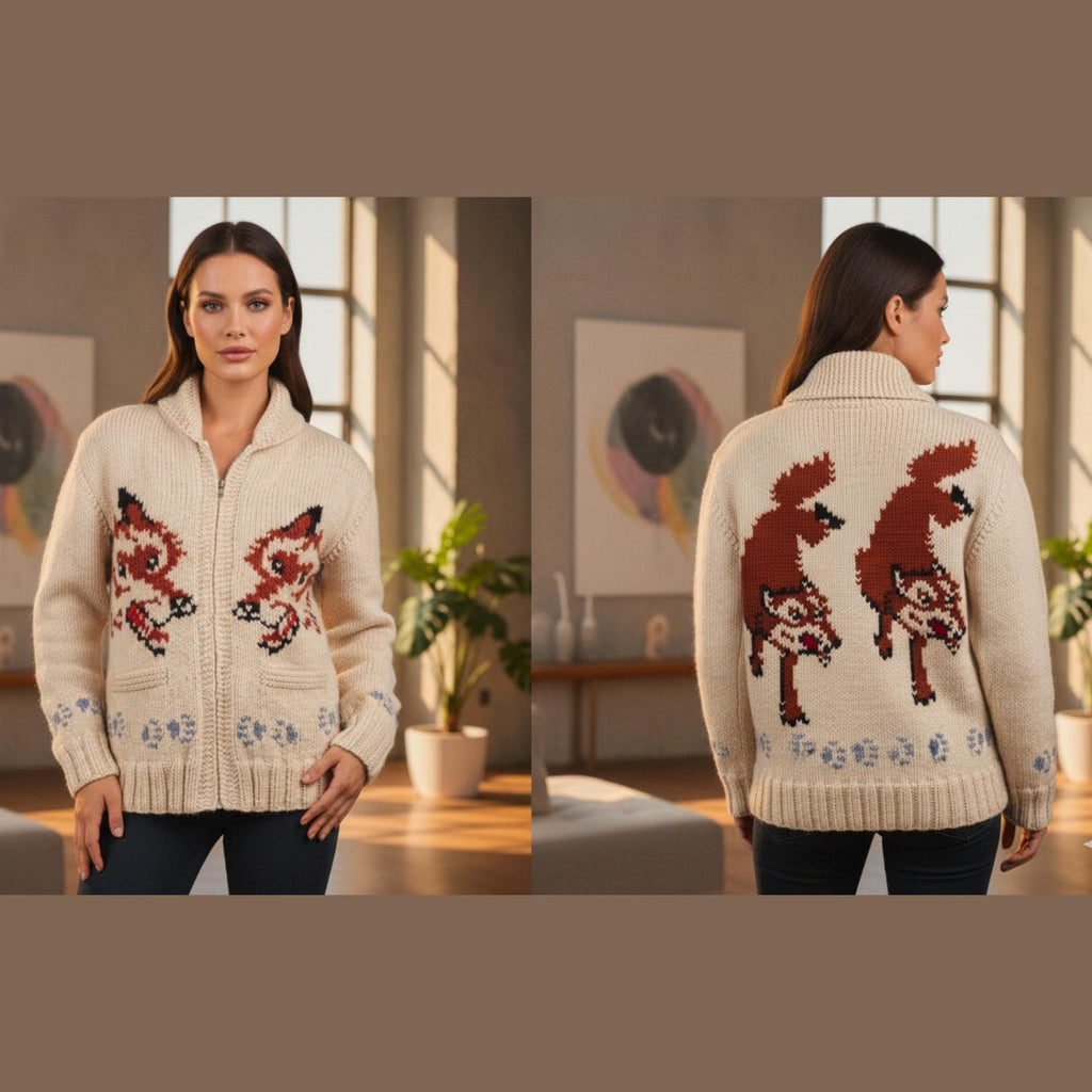 Handmade Wool Wolf Cardigan Sweater | Mary Maxim Inspired Nordic Knit Jacket