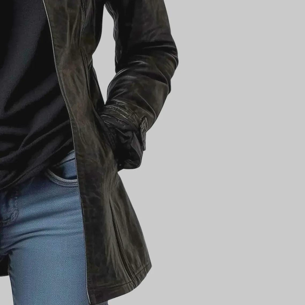 Women's Handmade Black Genuine Leather Blazer | Customized Long Jacket | Luxury Gift for Her