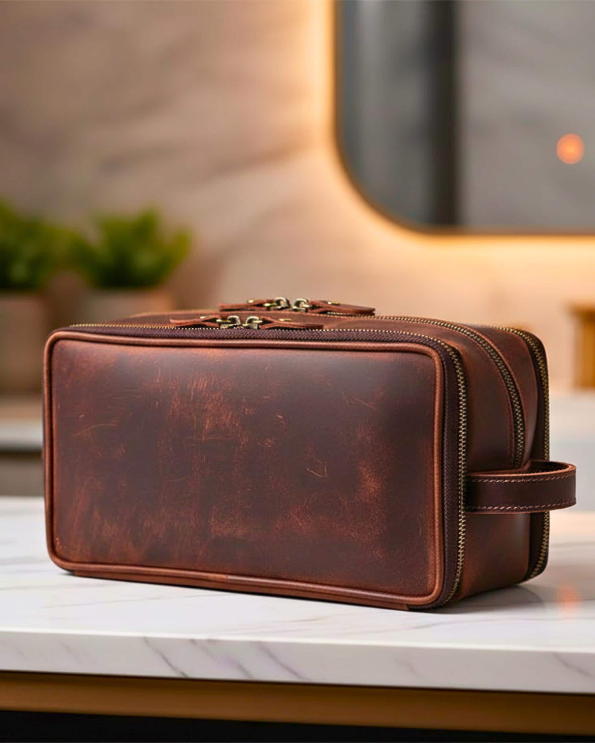 Groomsmen Gift | Leather Toiletry Bag | Crazy Horse Dopp Kit | Men's Shaving Kit | Travel Grooming Organizer | Gift for Him