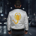 Ryan Gosling Drive Scorpion Jacket | Lightweight White Satin Bomber Jacket | Handmade Retro Movie Inspired Varsity Biker Outerwear