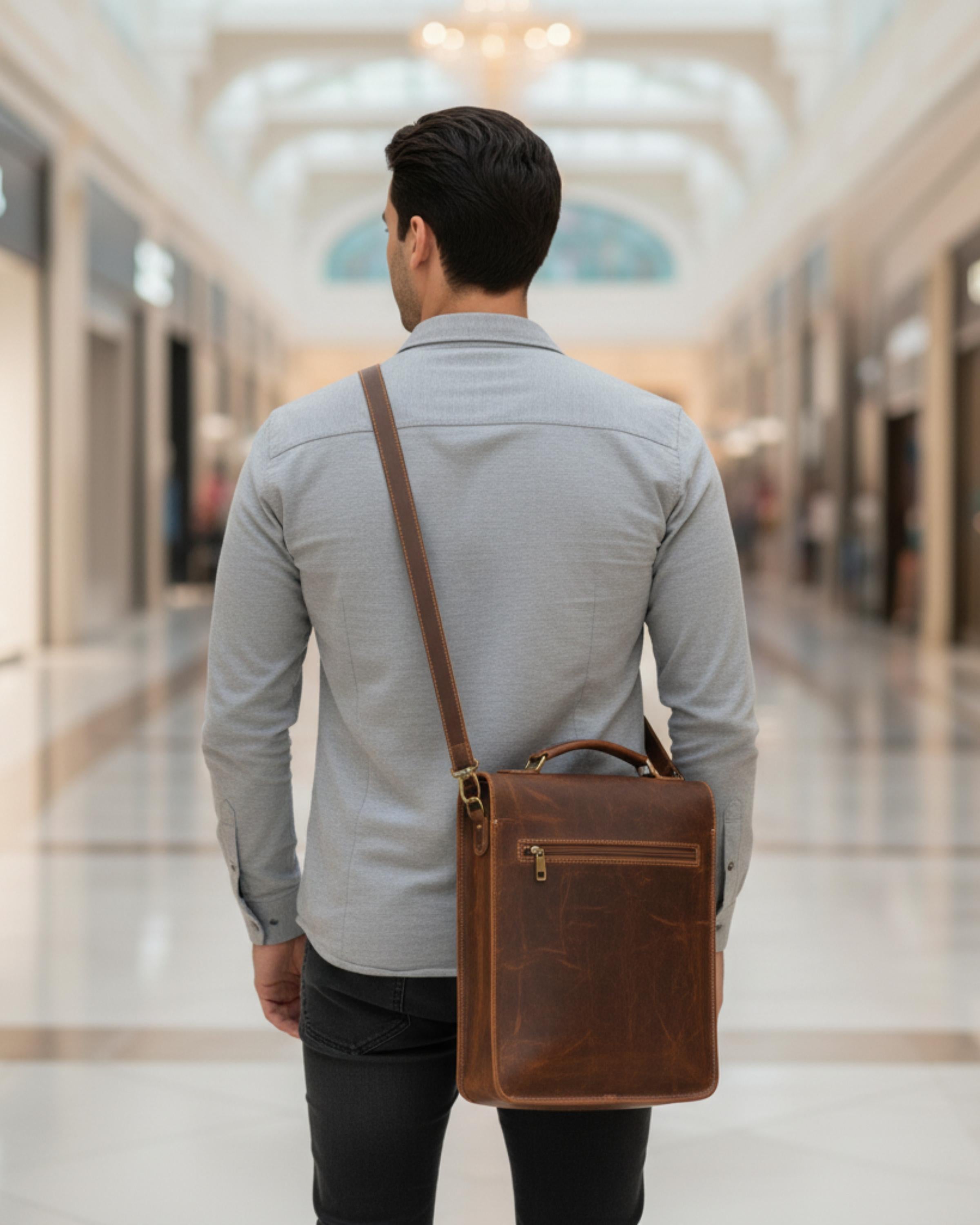 Handmade Genuine Leather Crossbody Bag for Men | Vintage Brown Messenger | Men's Satchel | Shoulder Purse | Gift for Dad