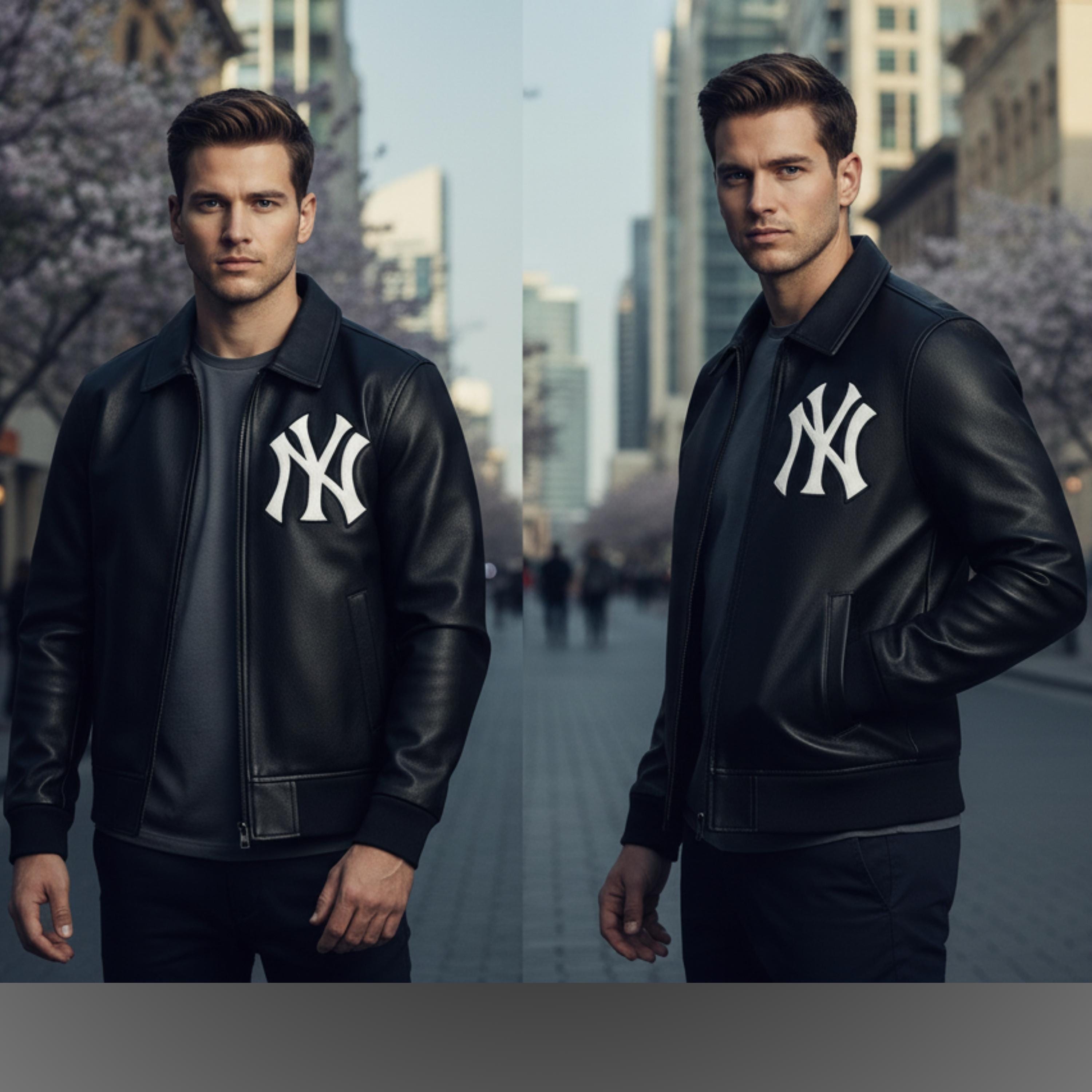 Black Yankees Leather Varsity Jacket | Vintage NY Embroidered Bomber
