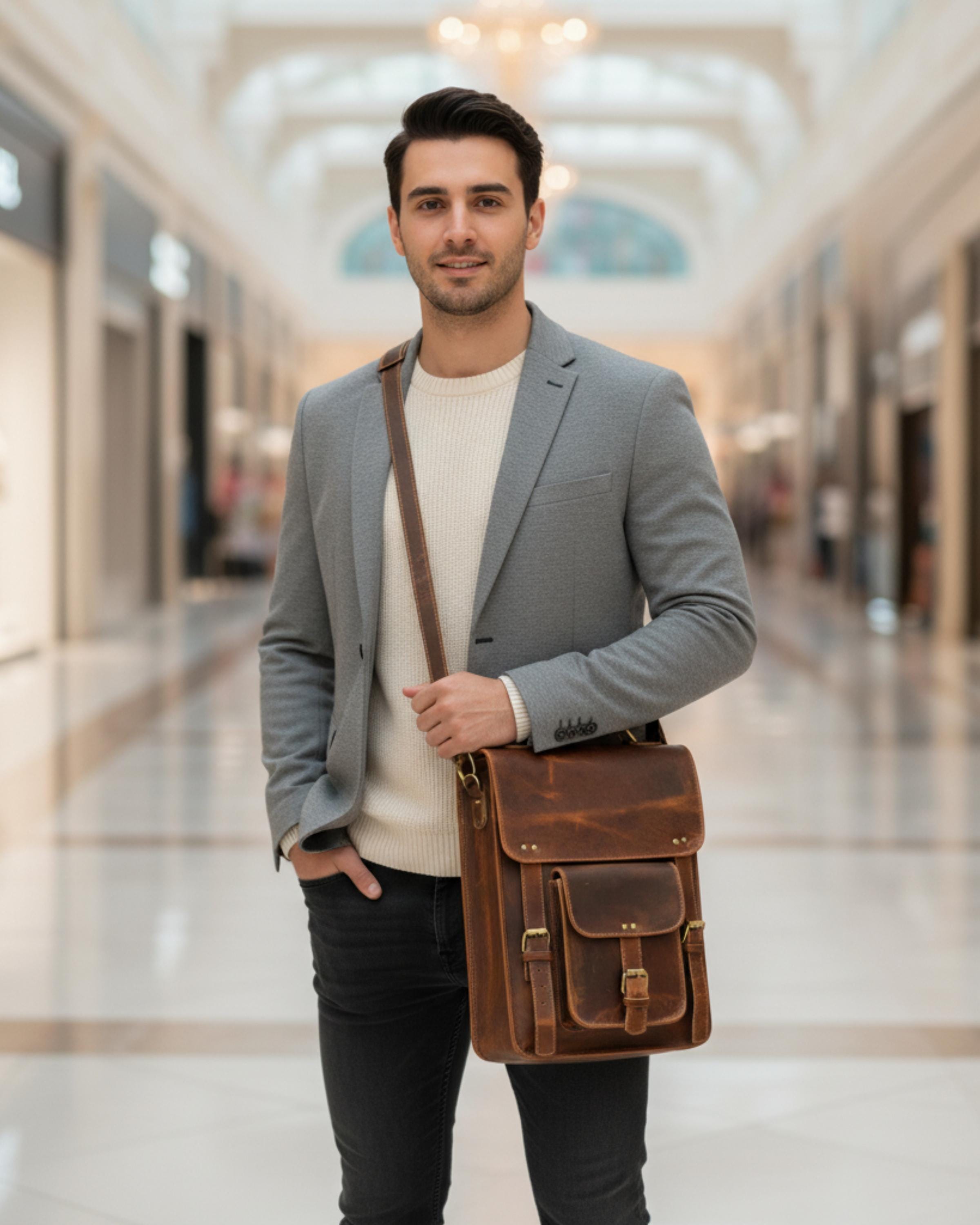 Handmade Genuine Leather Crossbody Bag for Men | Vintage Brown Messenger | Men's Satchel | Shoulder Purse | Gift for Dad