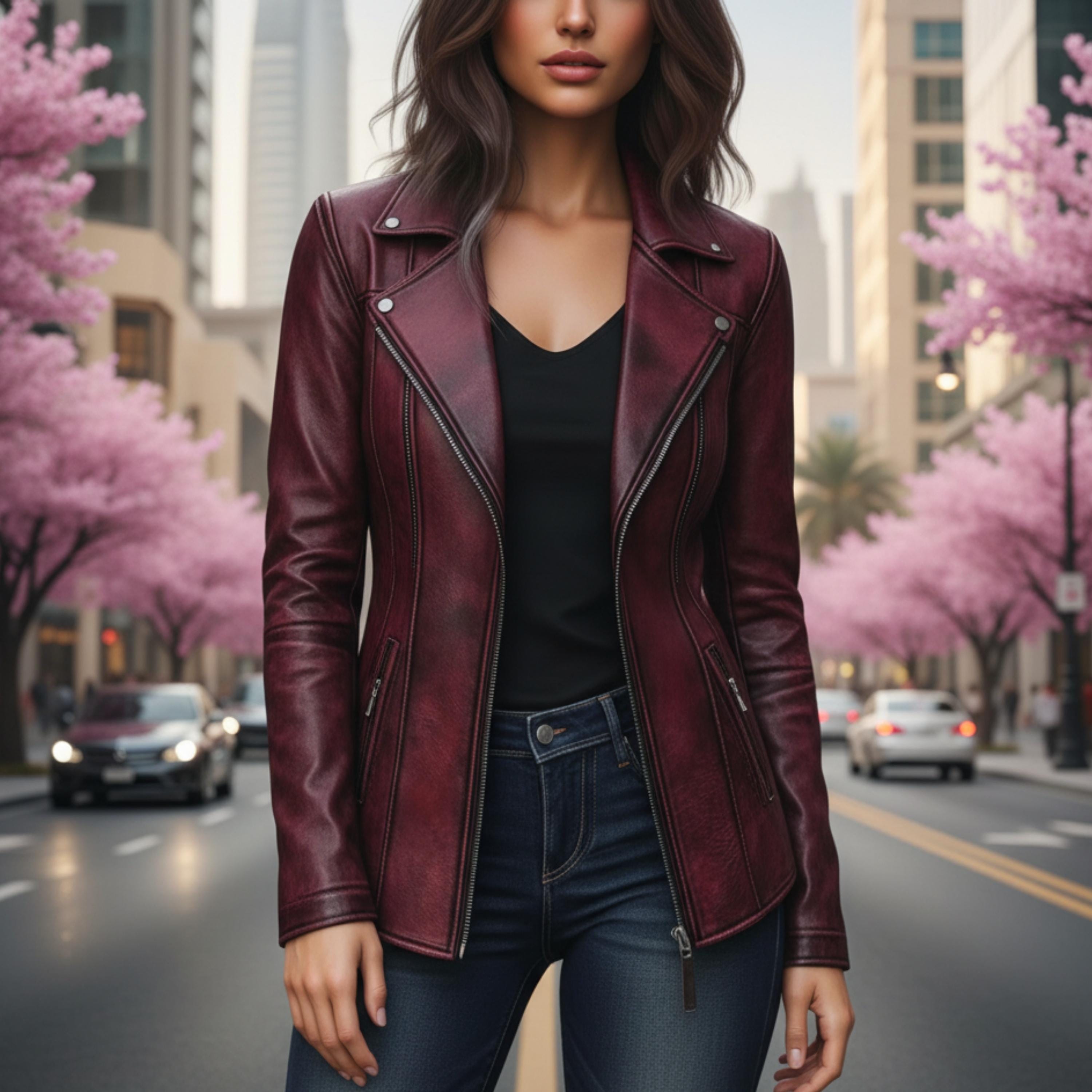 Women's Vintage Burgundy Natural Leather Jacket | Handmade Retro Coat