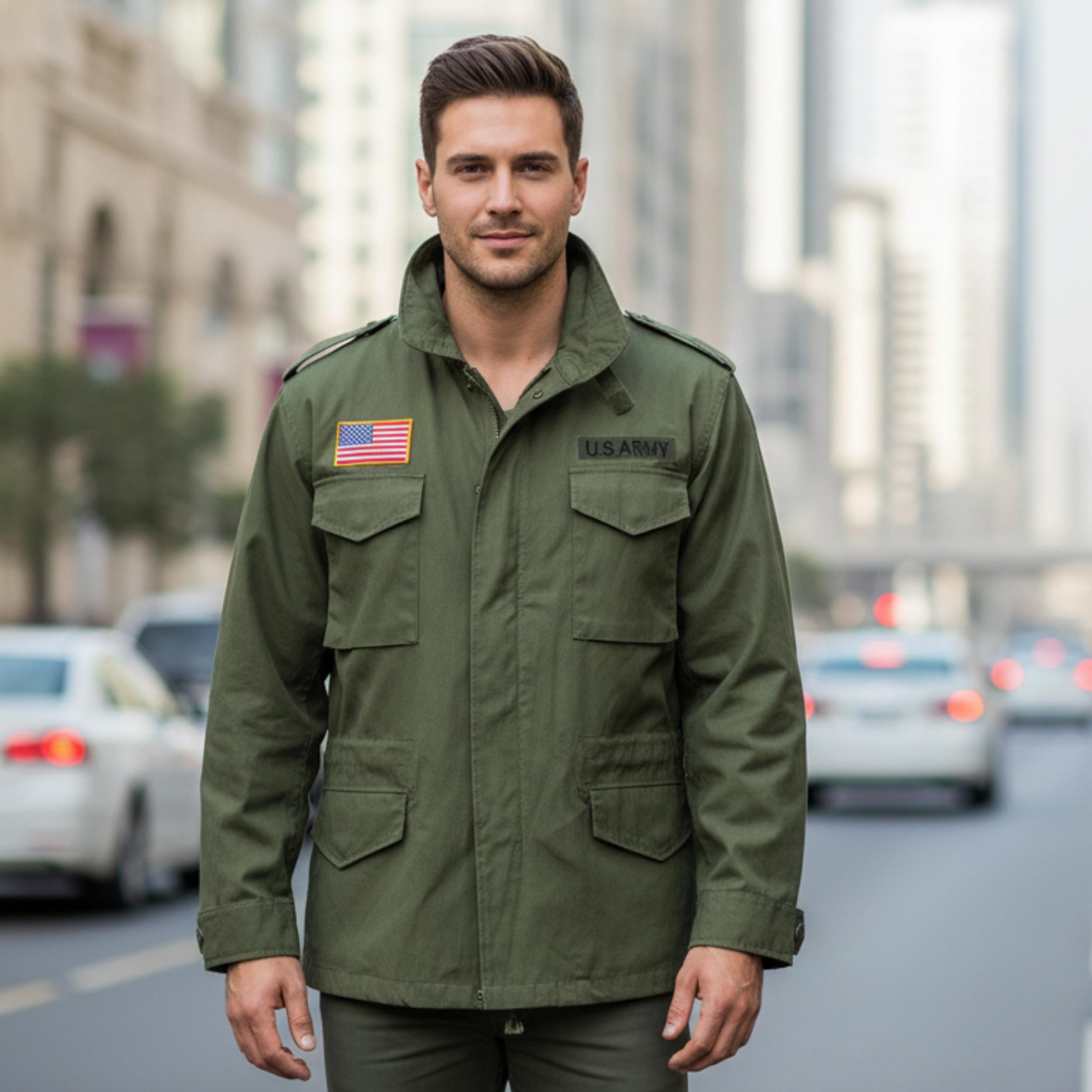 Mens John Rambo First Blood Sylvester Stallone Jacket | M65 Military US Army Olive Green Black Cotton Coat