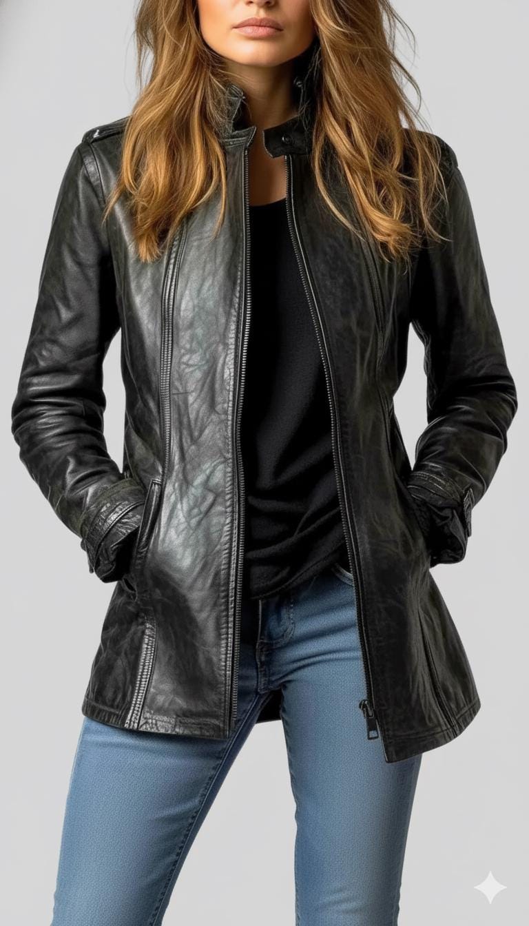 Women's Handmade Black Genuine Leather Blazer | Customized Long Jacket | Luxury Gift for Her