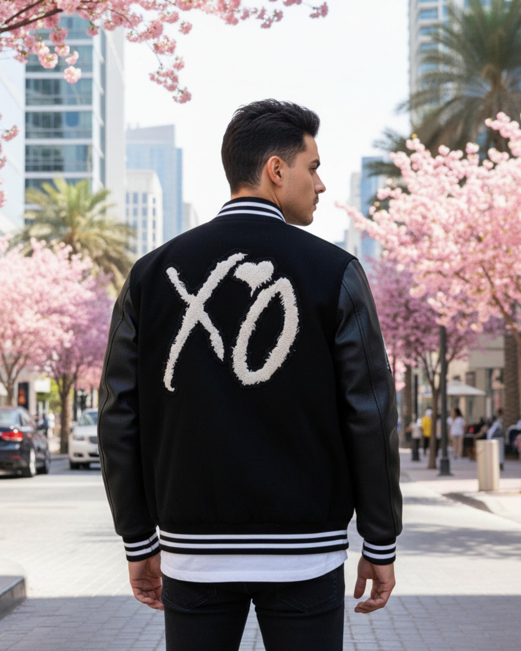 Handmade XO Varsity Jacket | Black Wool & Leather Bomber Jacket | Letterman College Baseball Outerwear | Gift For Him