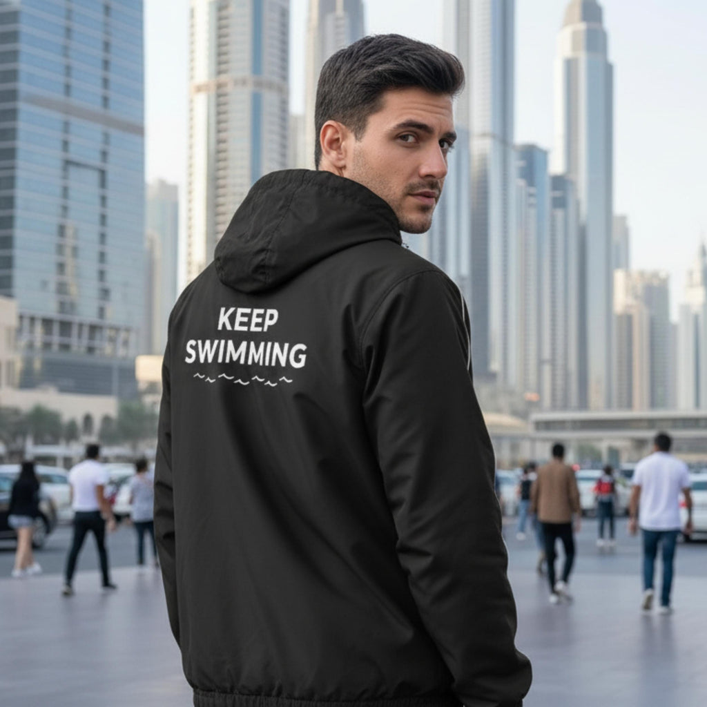 Handmade Keep Swimming Blue Jacket | Kpop Inspired Streetwear Hoodie |  Track Outerwear | Unisex Zip Up Jacket | Gift for Boyfriend